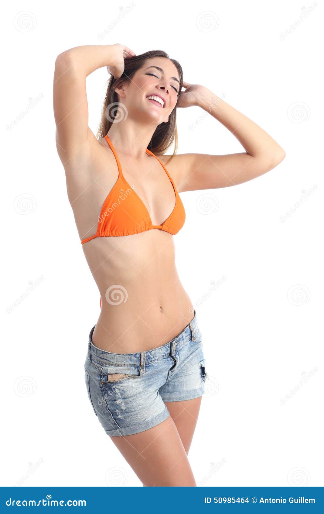 Woman In White Bra Looking On Her Armpit Stock Photo, Picture and