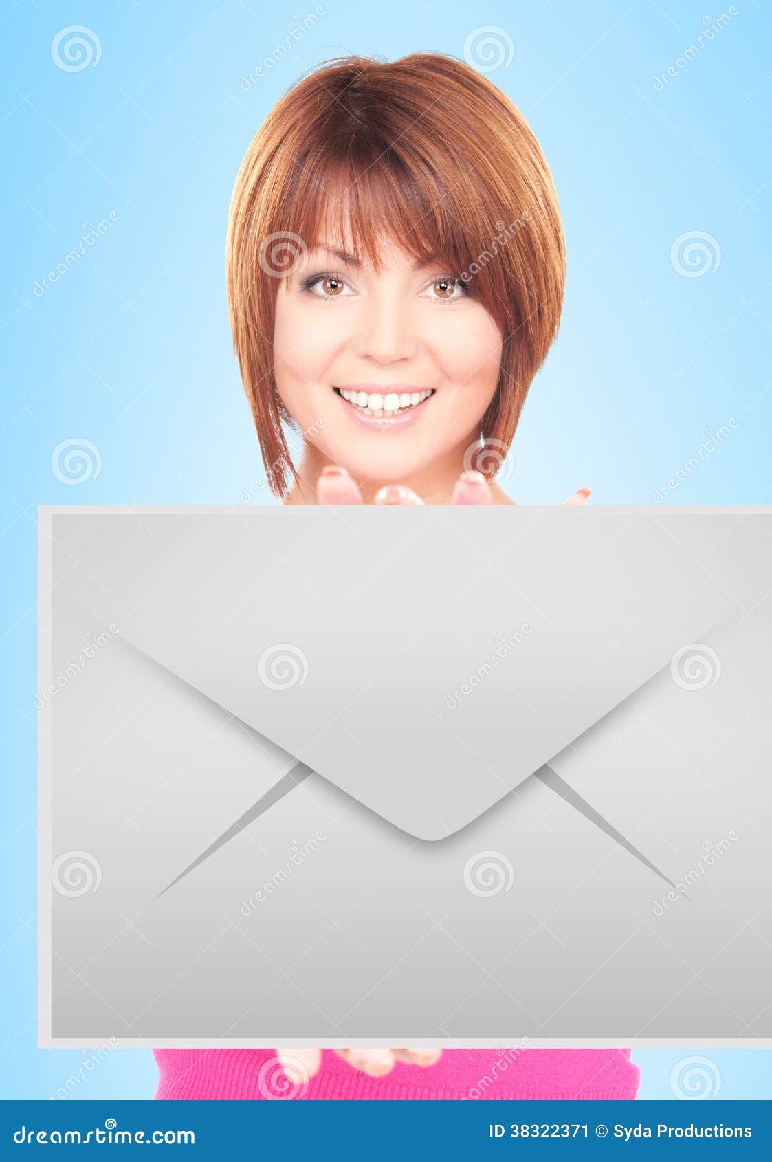 Woman Showing Virtual Envelope Stock Image - Image of european
