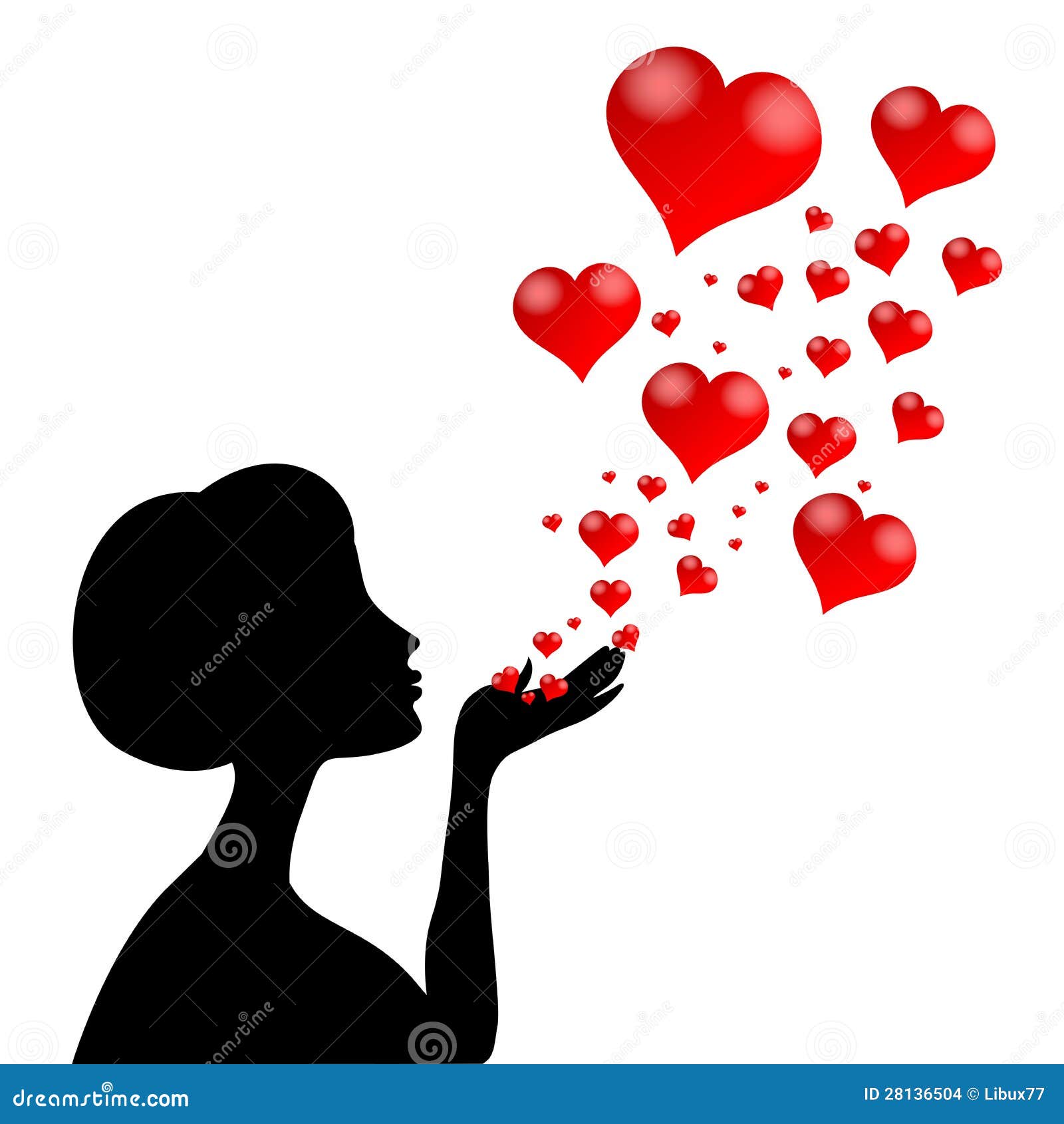 Woman Silhouette Blowing Hearts Stock Vector ...