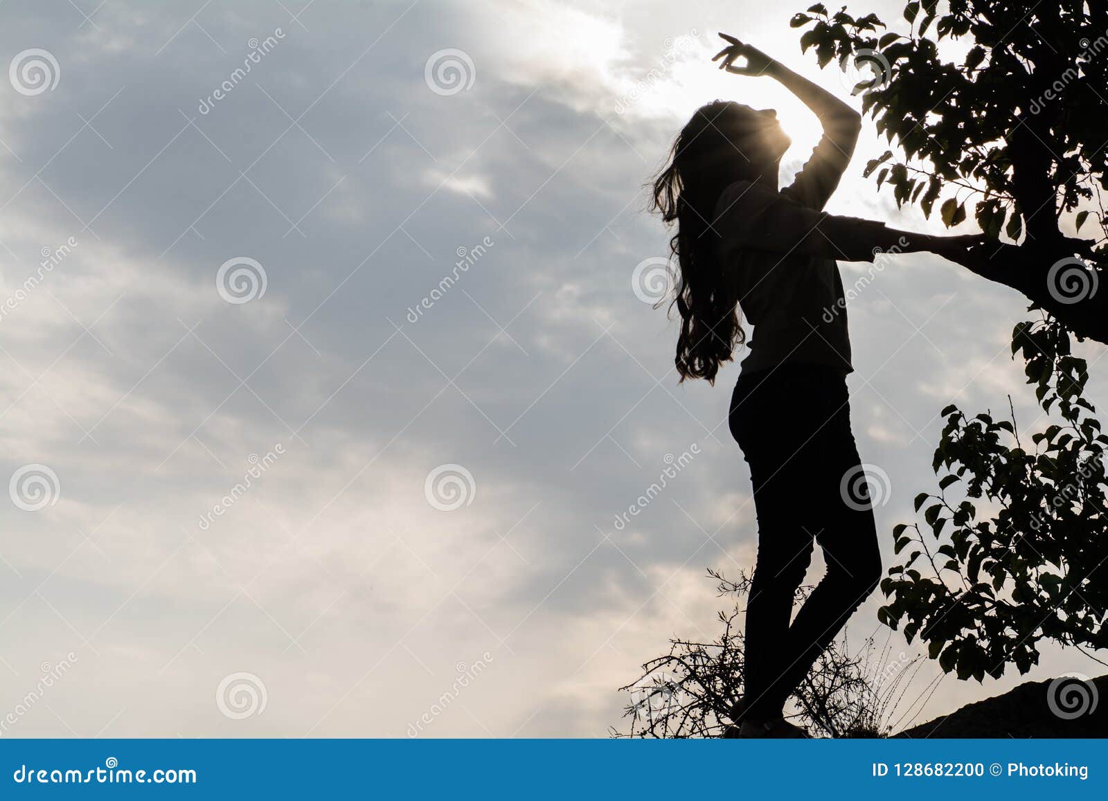 Woman Silhouette Over Sunset Sky Stock Photo - Image of healthy ...