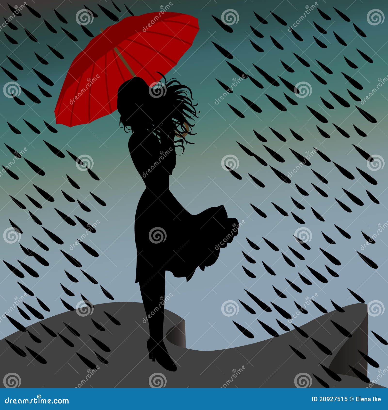 umbrella and rain silhouette