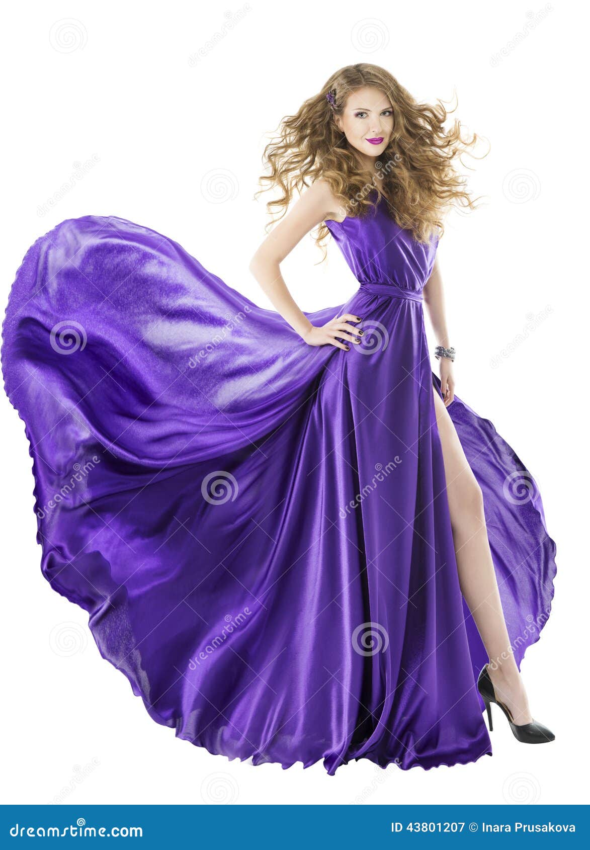 Woman Silk Dress, Long Fluttering Train, Girl Fabric Clothes Stock ...