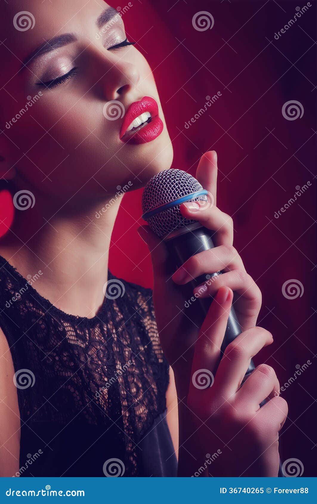 Woman Singer with Microphone Stock Image Image of holding, audio