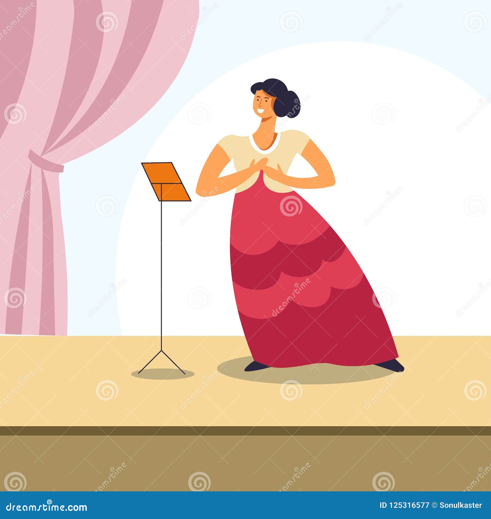 Woman Singing On Opera Stage Or Classical Concert Stock Vector
