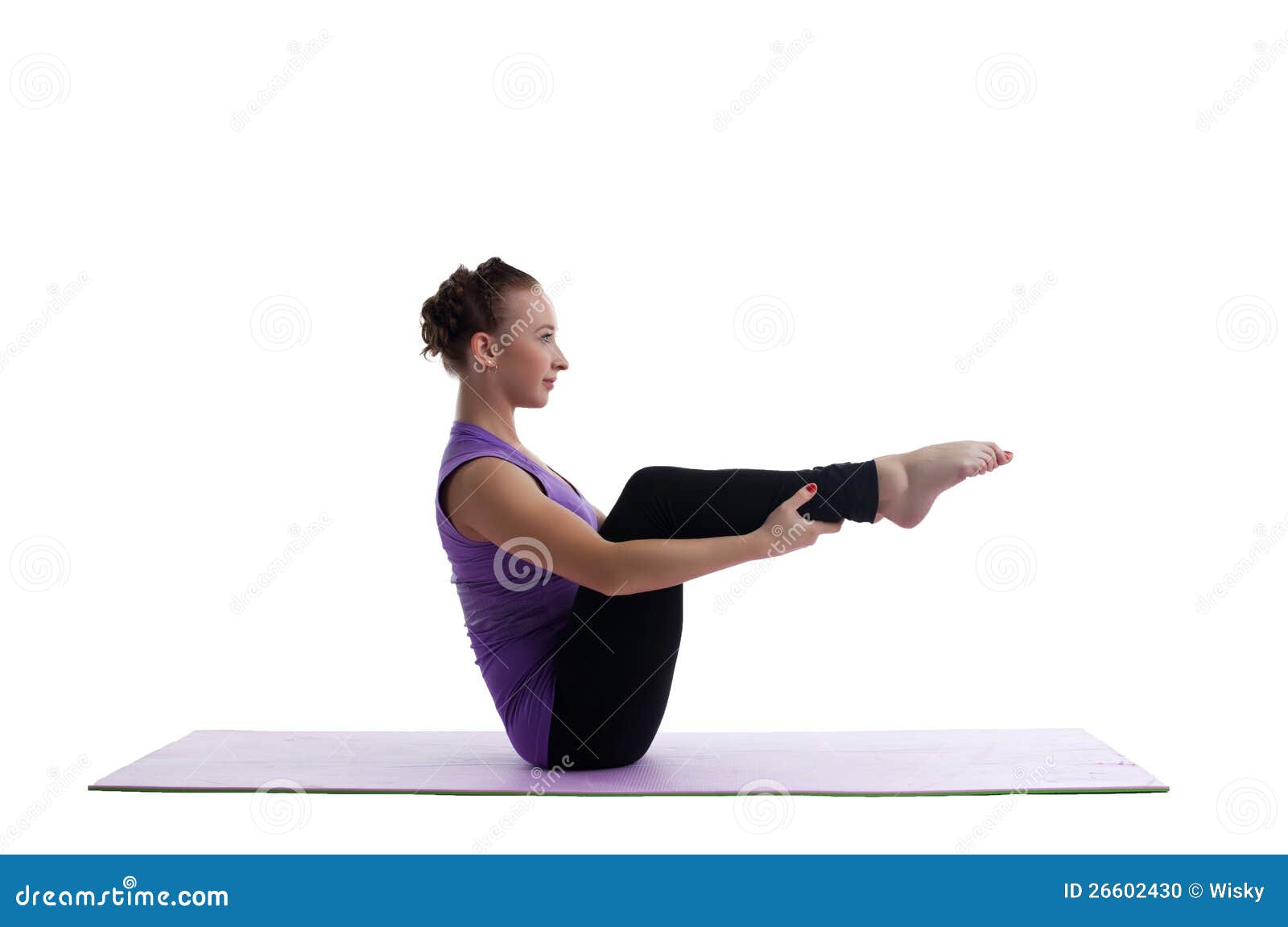 Woman Sit in Yoga Asana on Rubber Mat Isolated Stock Photo - Image of  instructor, aerobics: 26602430
