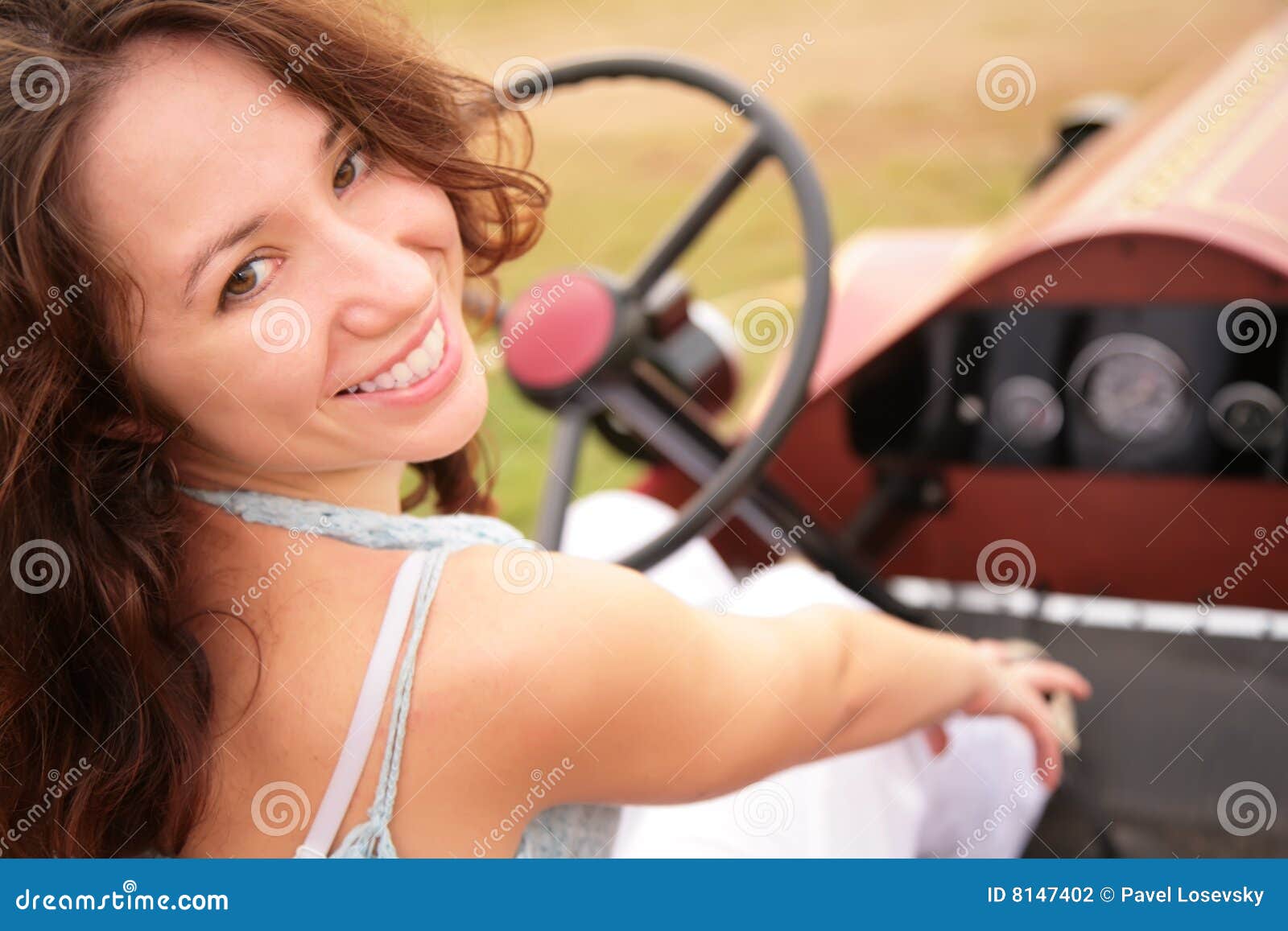 Woman sits in ancient car stock photo. Image of driver - 8147402