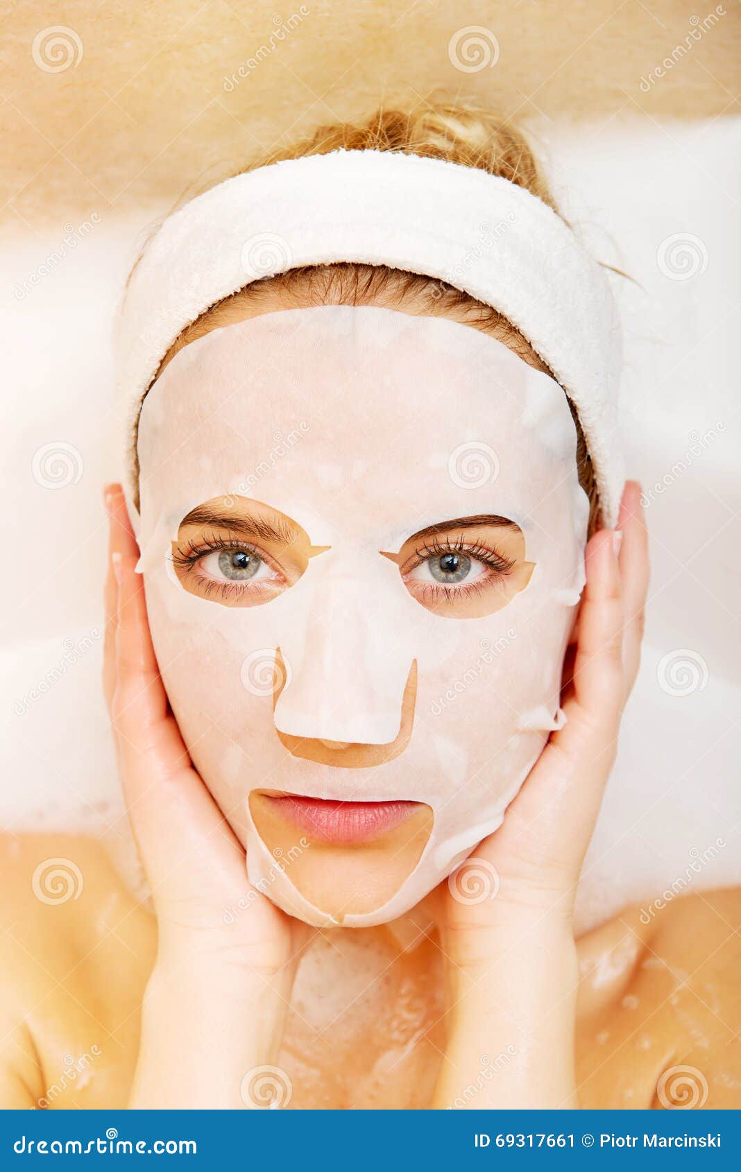 Woman Sitting in Bath with Face Mask Stock Image Image of health