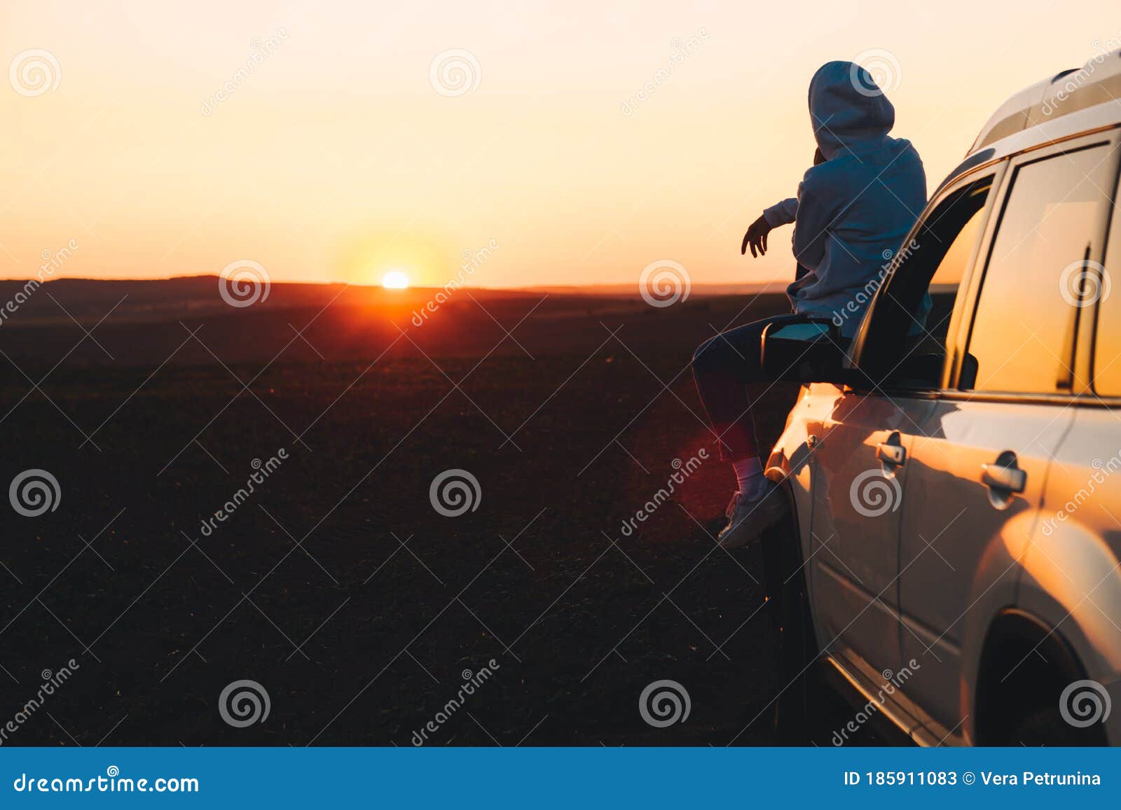 First Person Point View Sunset Car Mirror Road Trip Stock Photo by  ©Vera_Petrunina 222768754