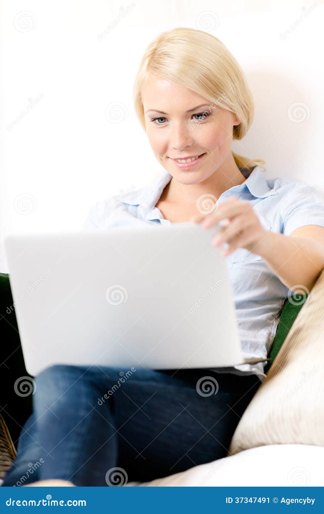 Woman Sitting with Computer Stock Image - Image of lifestyle, learn ...