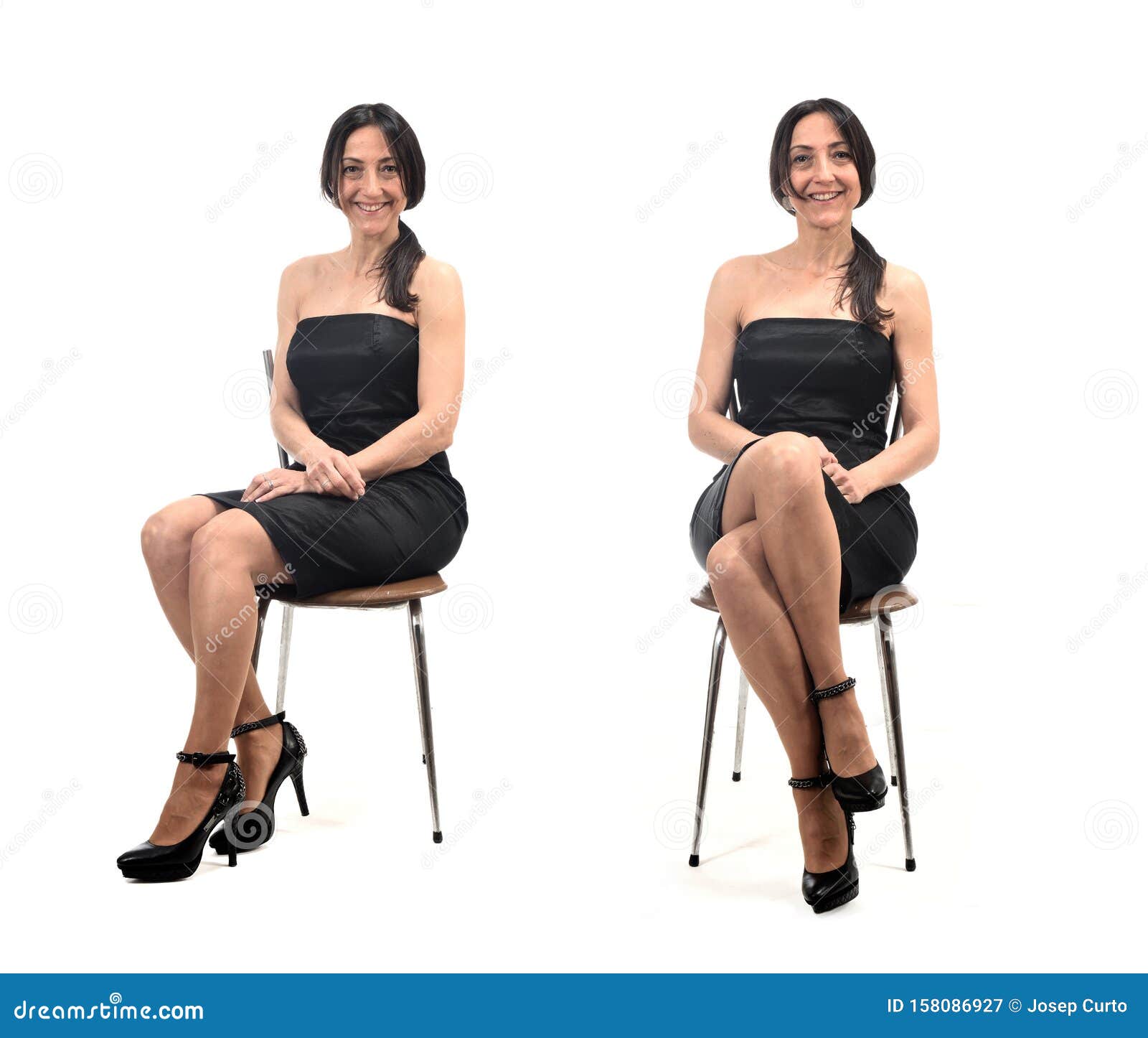 Woman Sitting Crosslegged And Without Being Crossed Stock