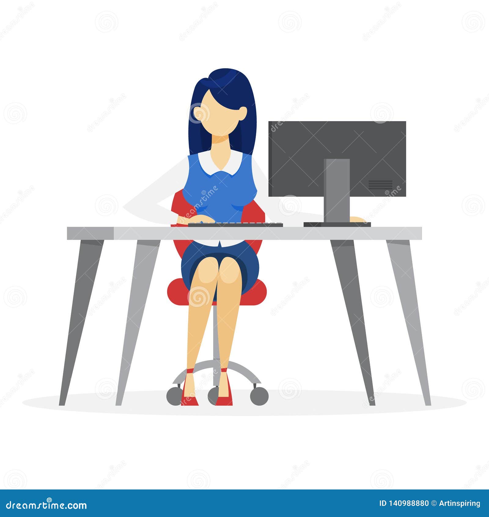 Woman Sitting At The Desk And Working Stock Vector Illustration