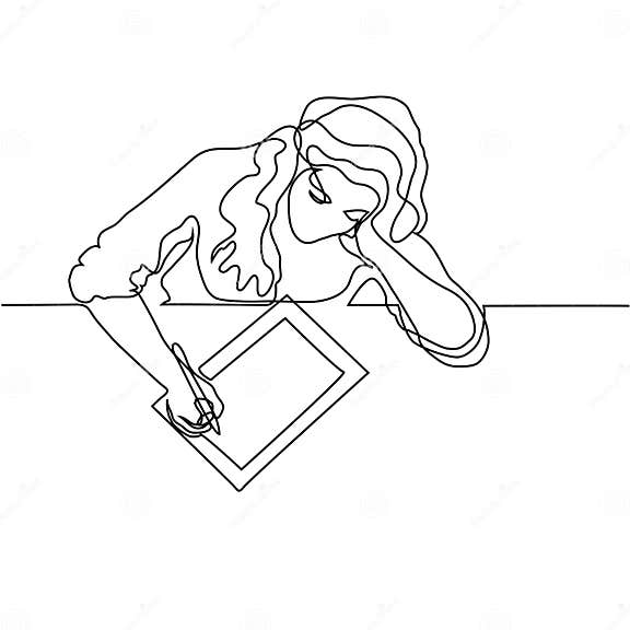 Woman Sitting and Drawing with Tablet. Stock Vector - Illustration of ...