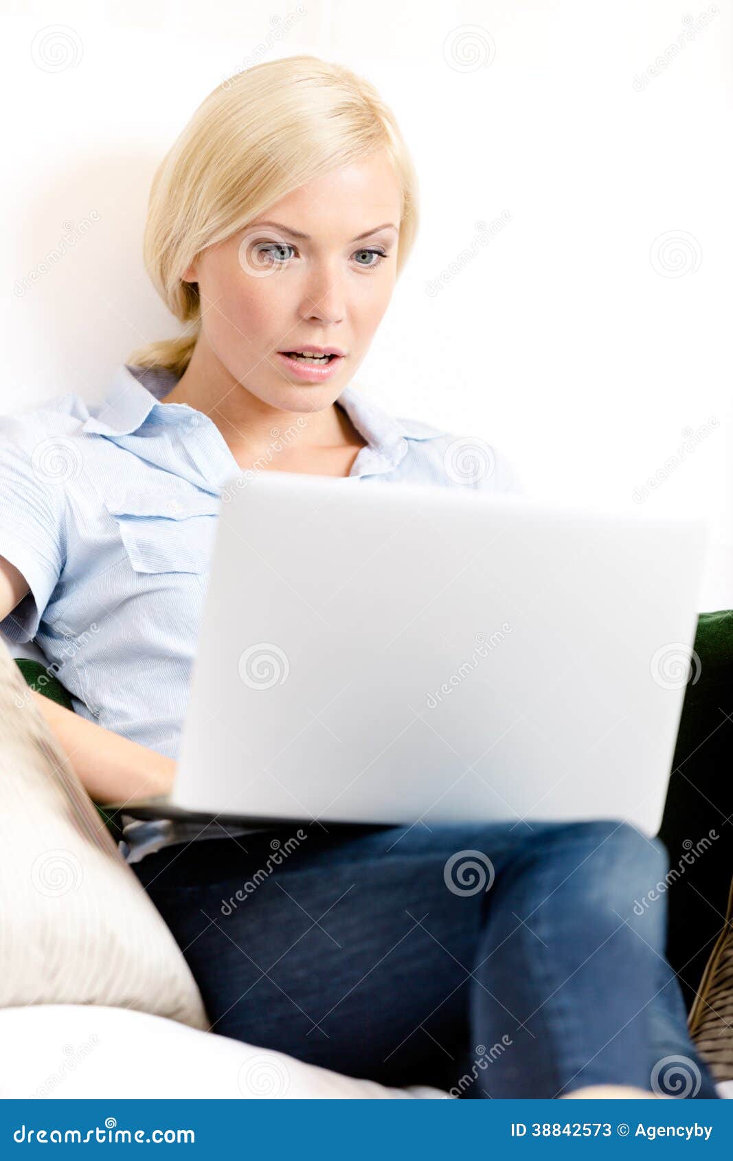 Woman sitting with laptop stock image. Image of learning - 38842573