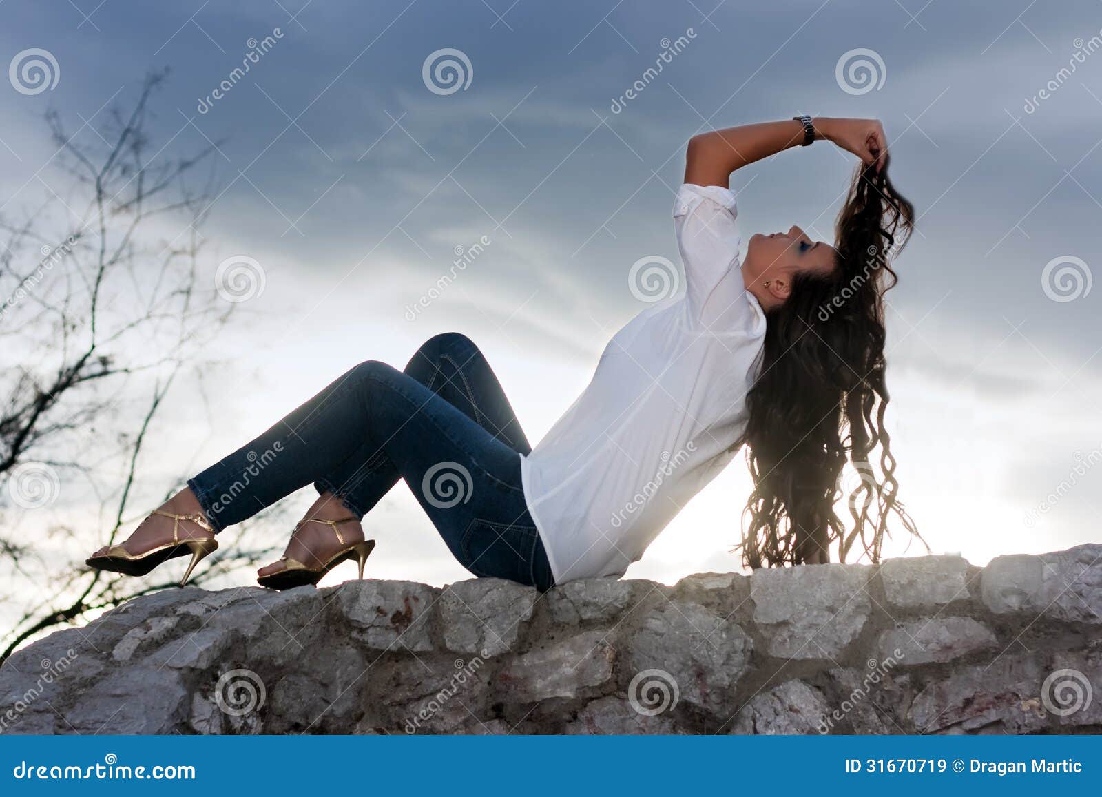 Woman Sitting On Wall Stock Image Image Of Body Portrait 31670719