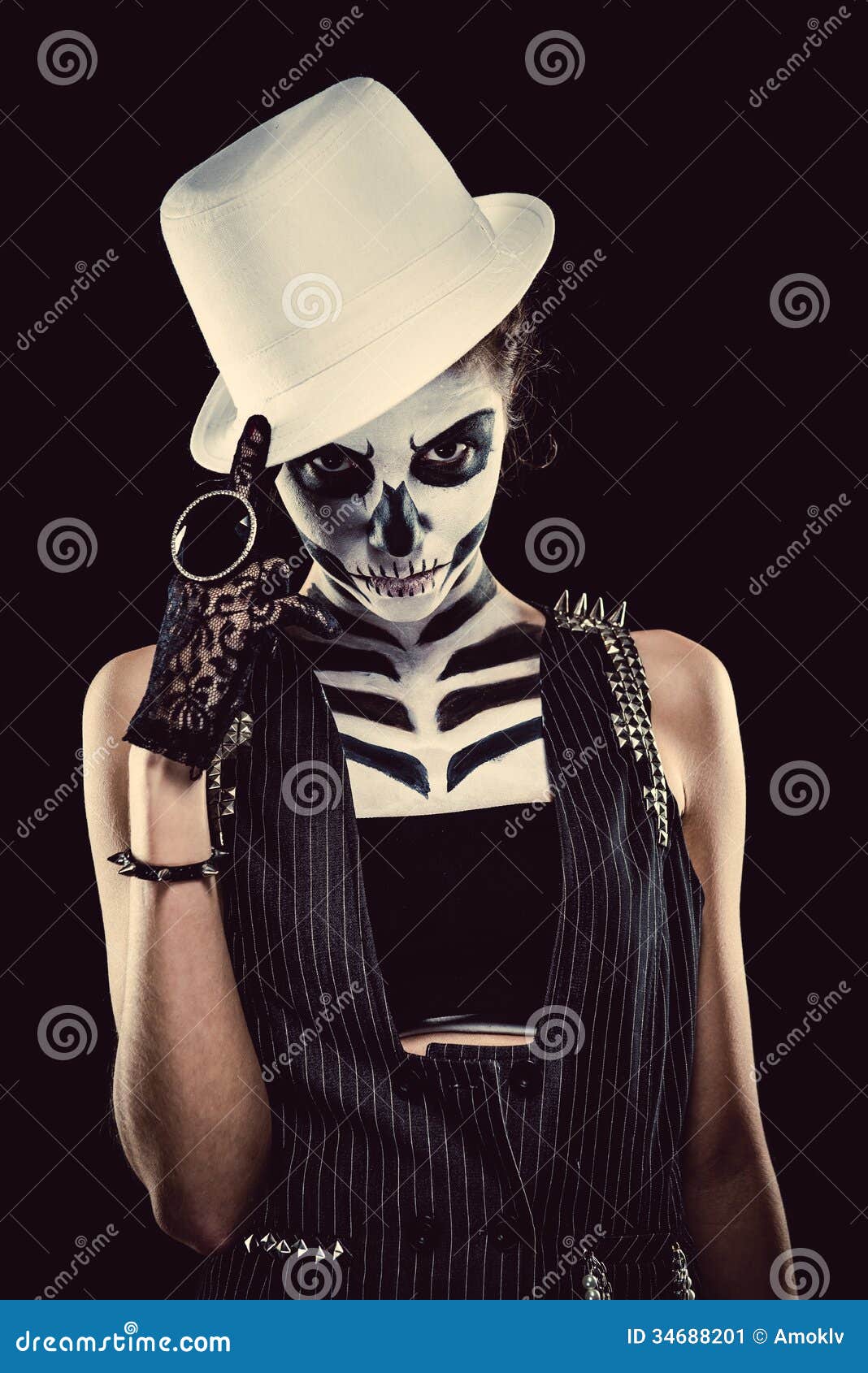 Woman With Skeleton Face Art Stock Image - Image Of Makeup, Paint: 34688201