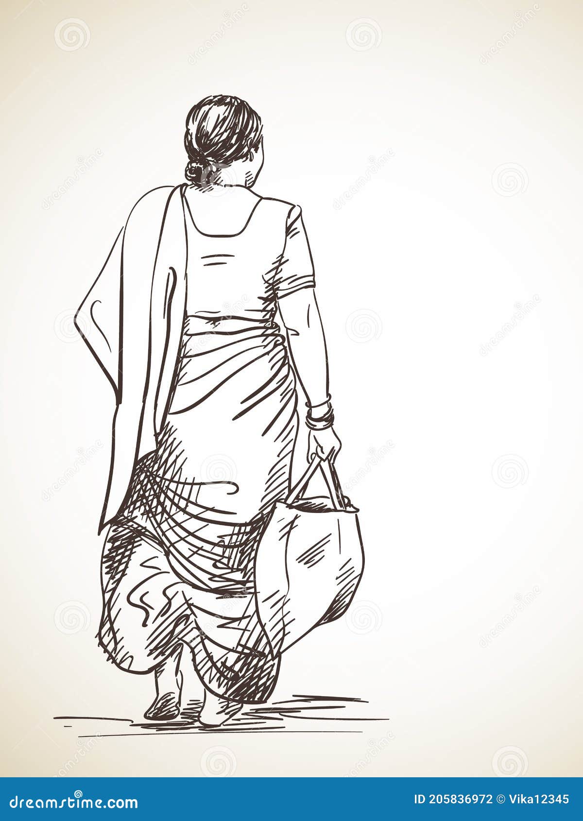 Drawing Young Beautiful Indian Woman Saree स्टॉक इलस्ट्रेशन 57149716 |  Shutterstock