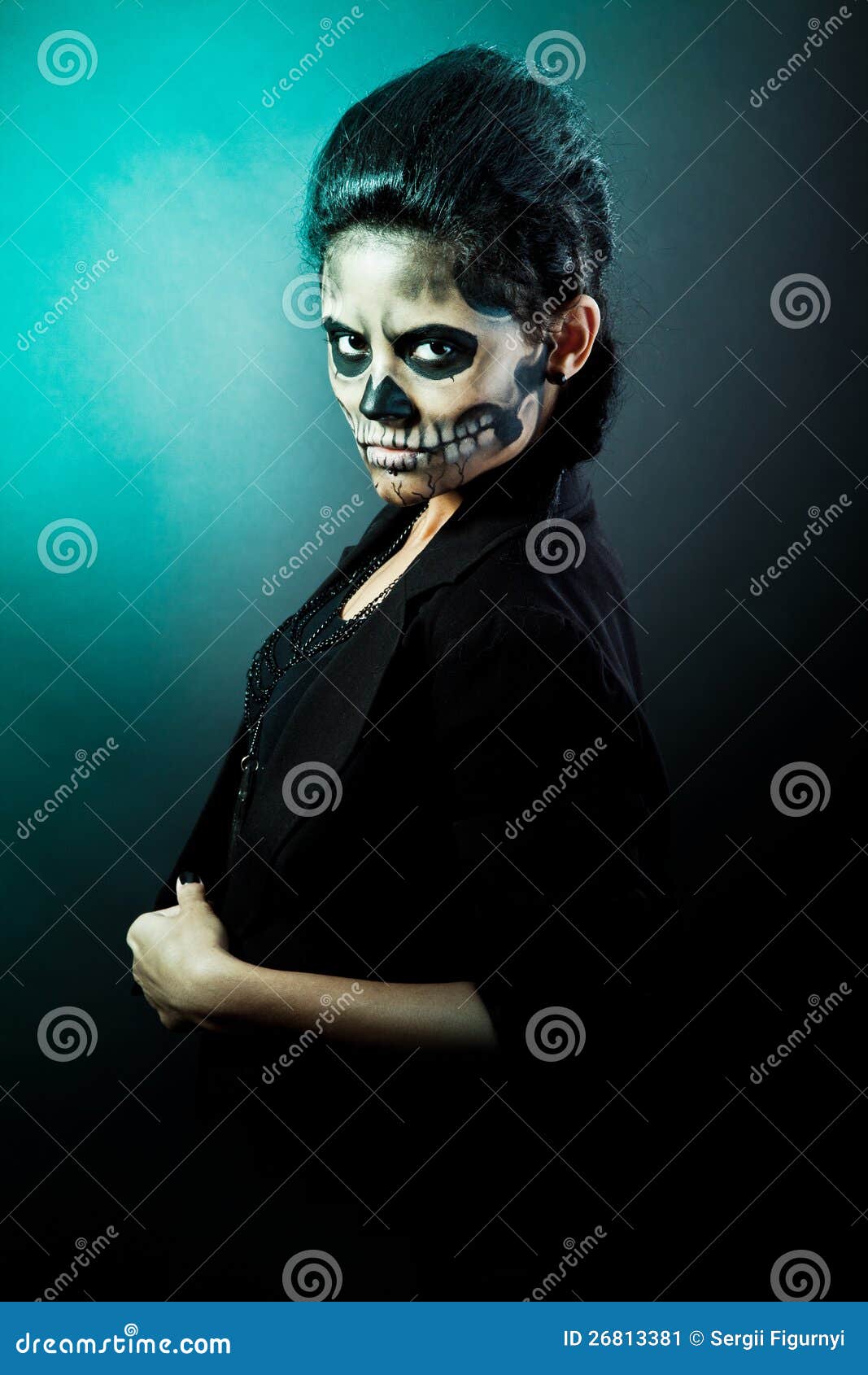 Woman with Skull Face. Halloween Face Art Stock Image Image of