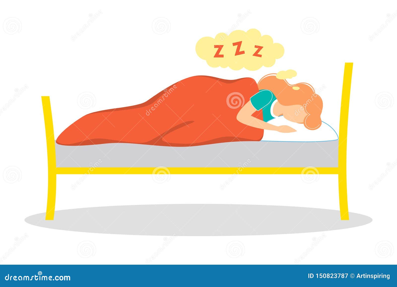 Woman Sleep. Person Rest in the Bed on the Pillow Stock Vector ...