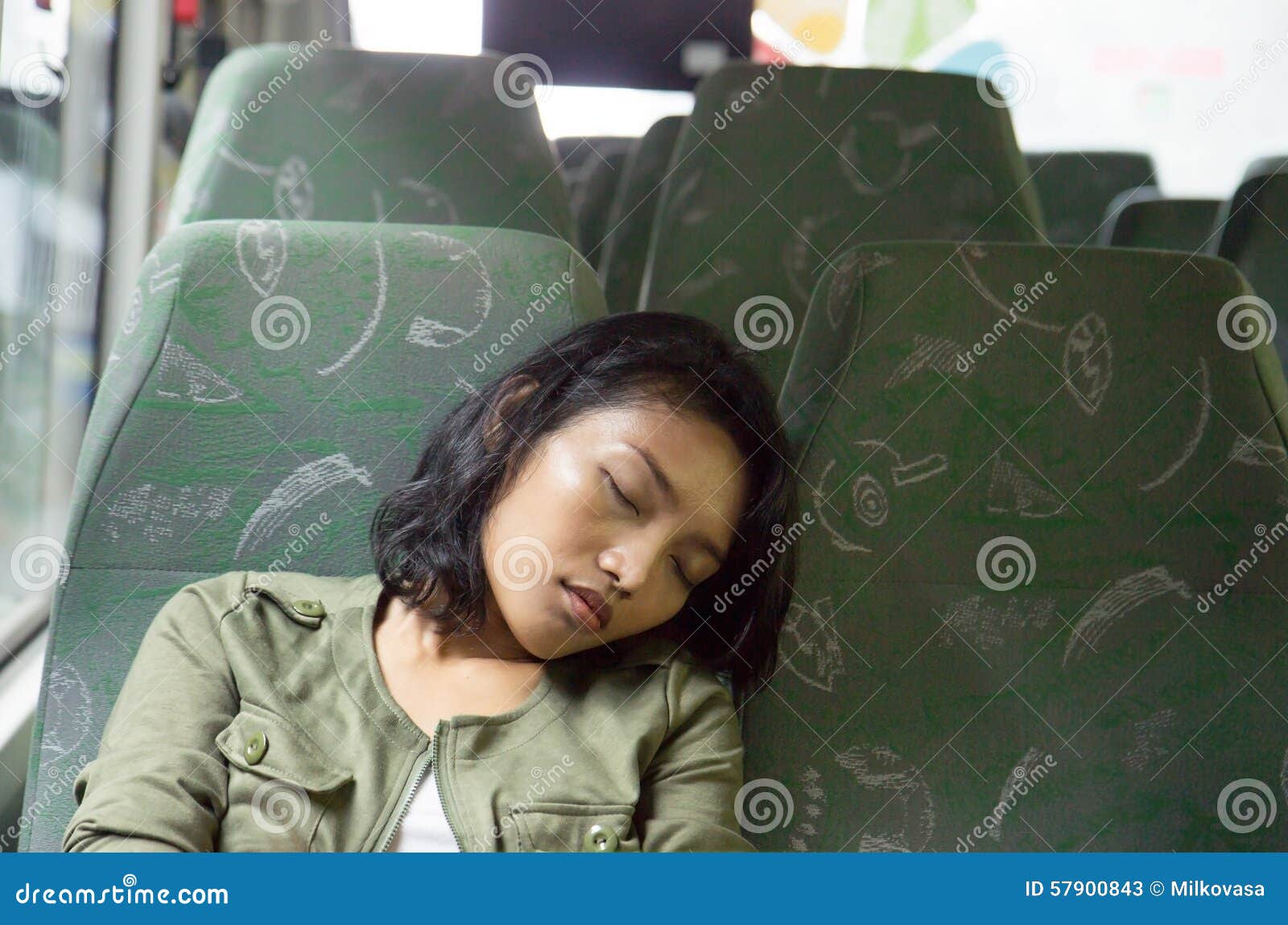 Woman sleeping in the bus stock image. Image of tour 57900843