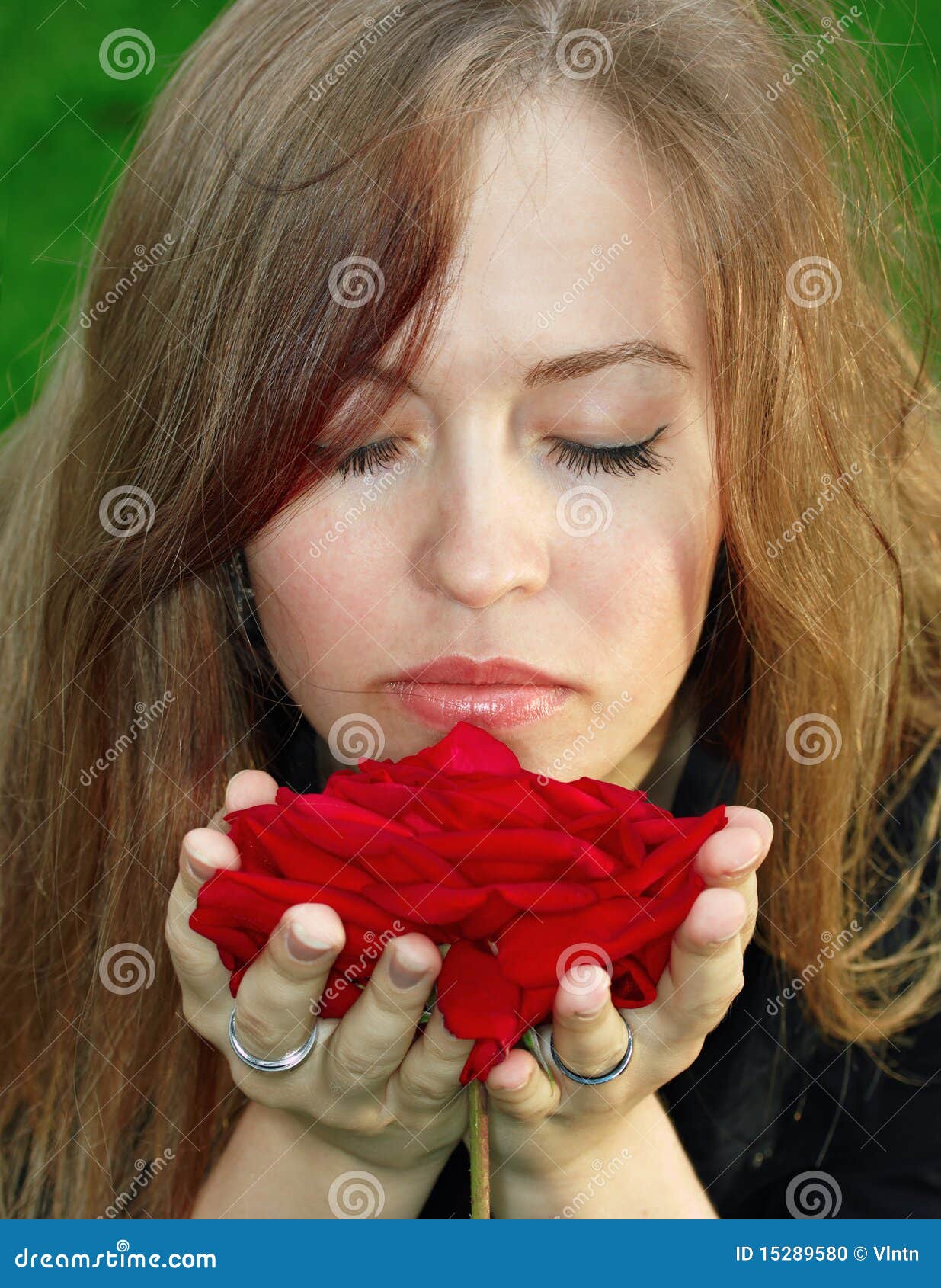 Woman smelling rose stock photo. Image of light, portrait 15289580