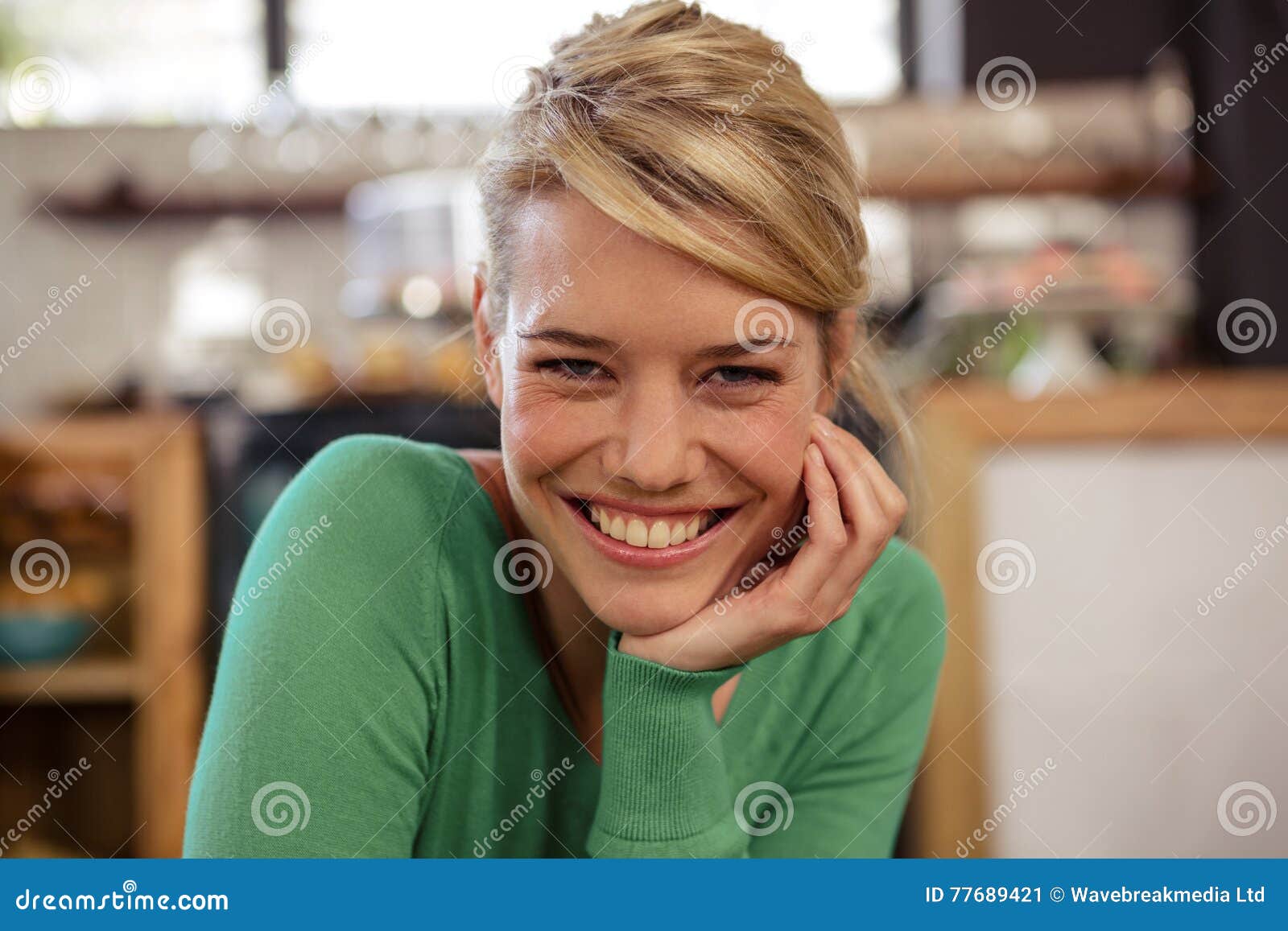 Woman Smiling At Camera Sitting And Smiling Stock Image Image Of Fashionable Food 77689421