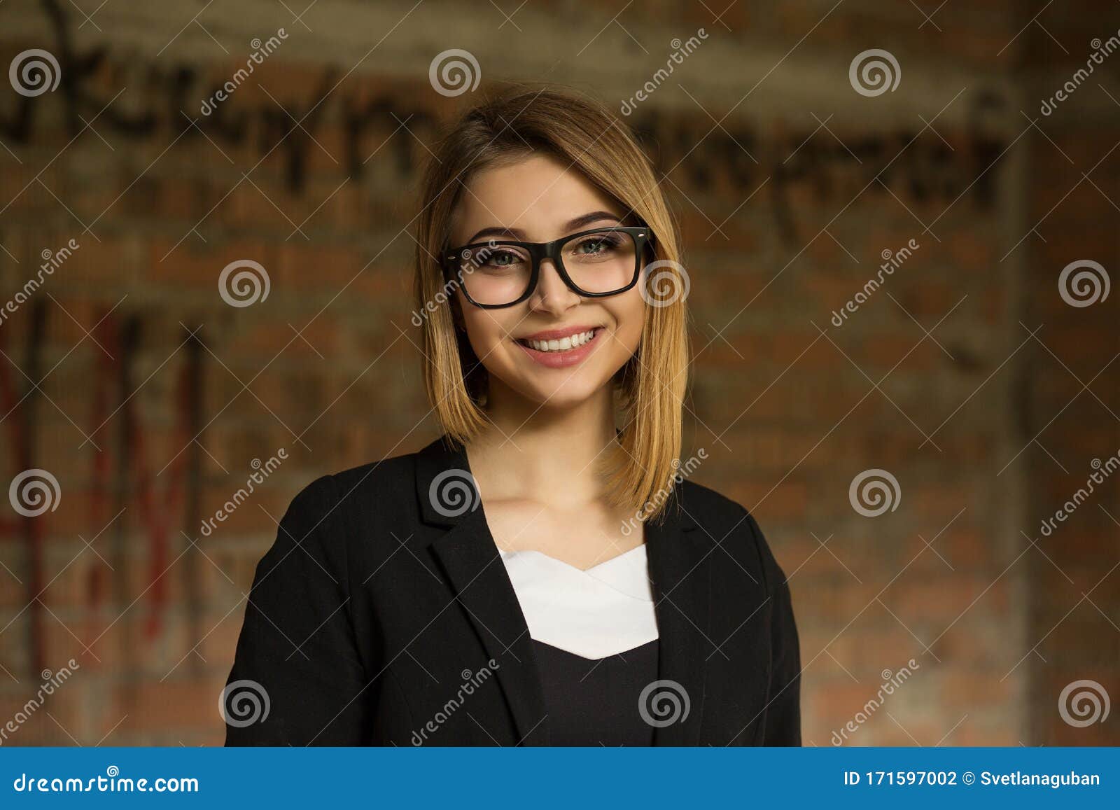 Woman Smiling Closeup Portrait Business Girl Looking At You Camera