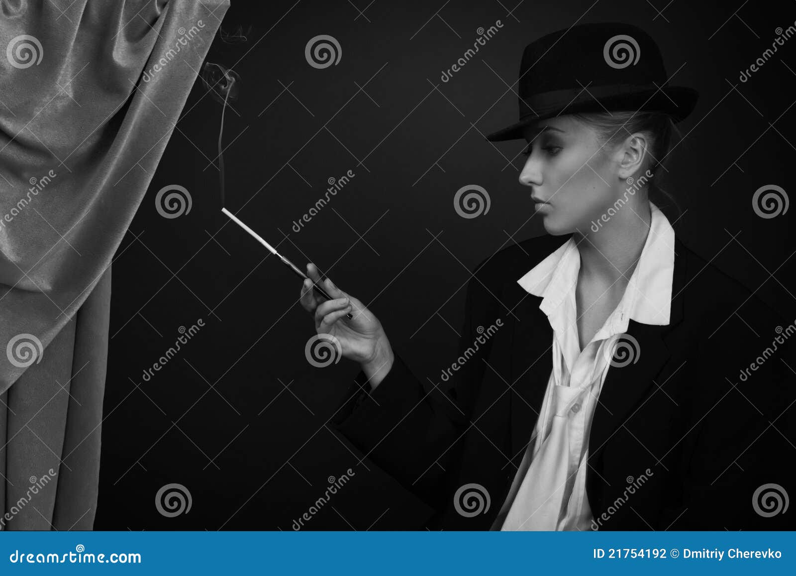 Woman Smoking Cigarette in Mouthpiece Stock Photo Image of adult, club 21754192