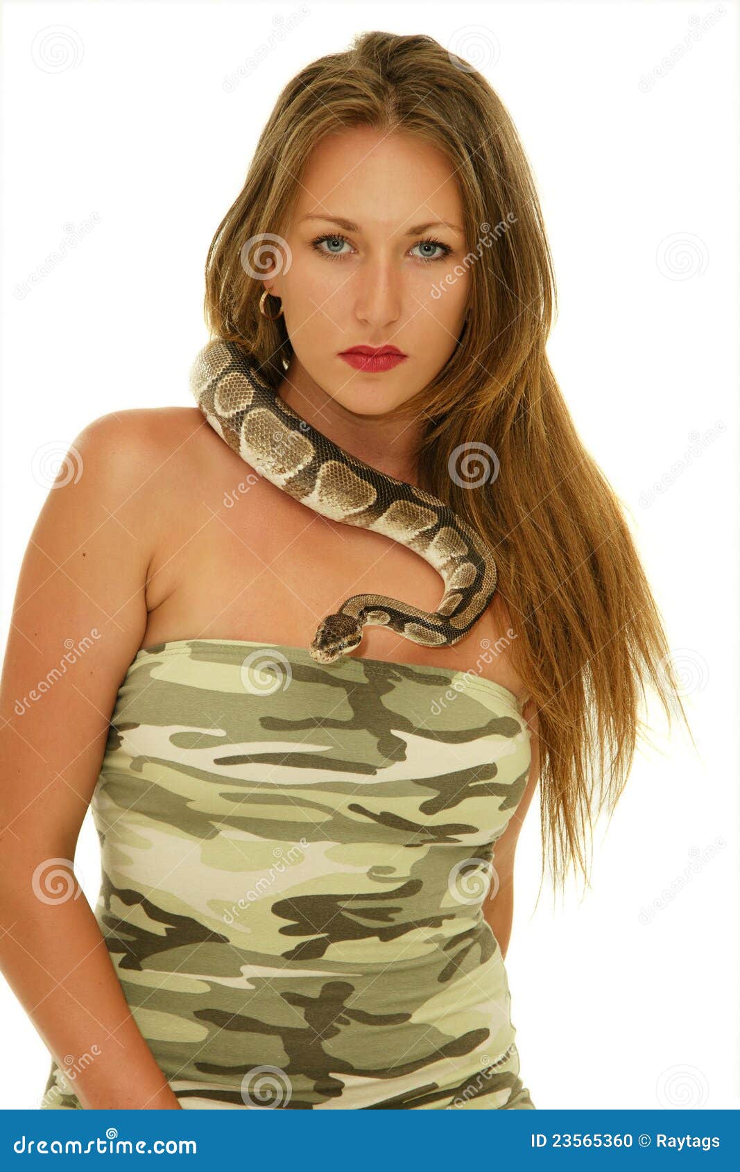 Woman Leg With Snake. Boa Constrictor Albino Slithers On Foot And Leg
