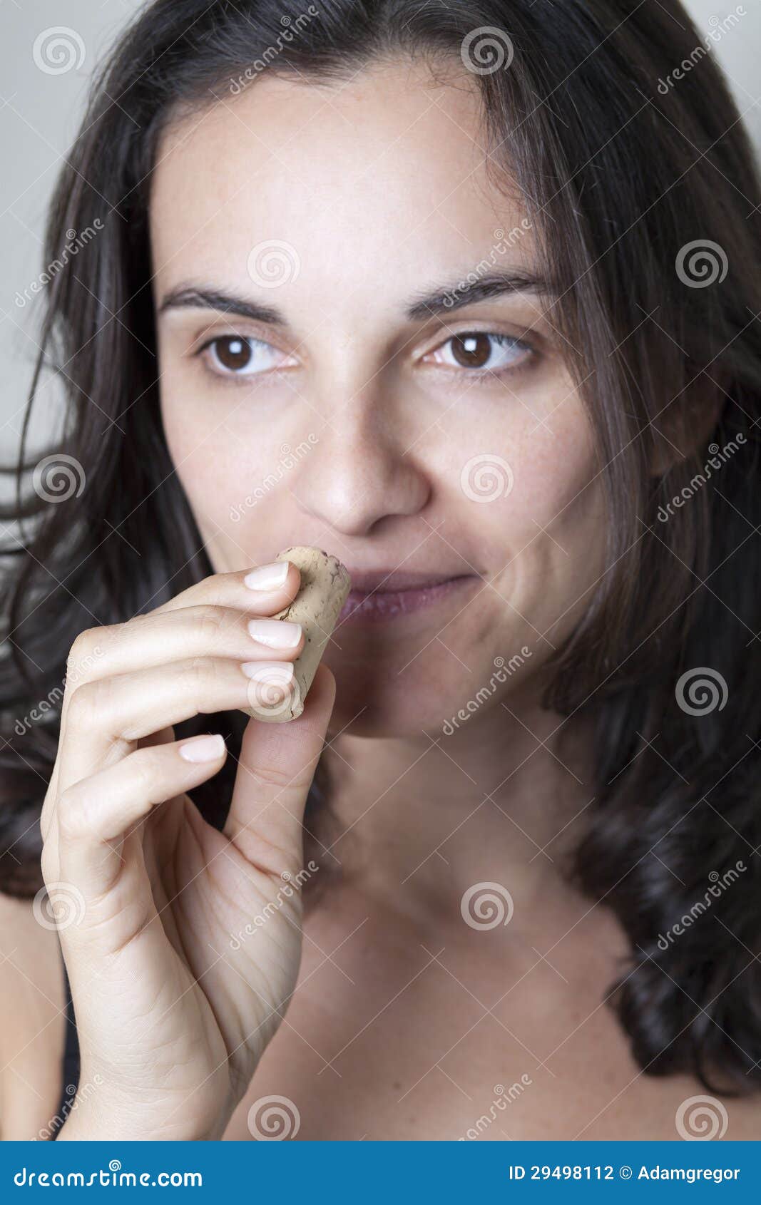 Woman Sniffing on Wine Cork Stock Photo Image of beautiful