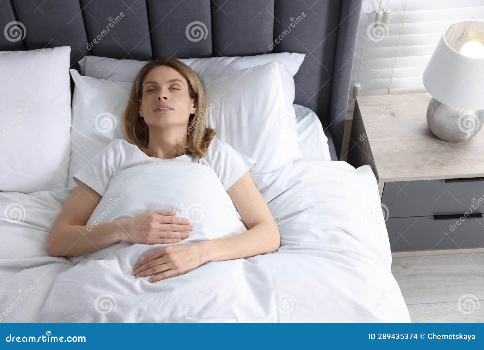Woman Snoring while Sleeping in Bed at Home Stock Photo Image of