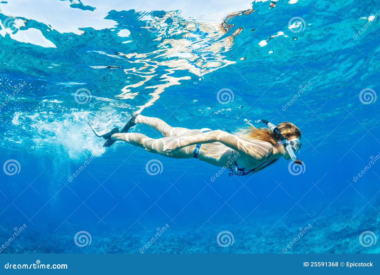 Woman Snorkeling in Tropical Ocean Stock Photo - Image of activity ...