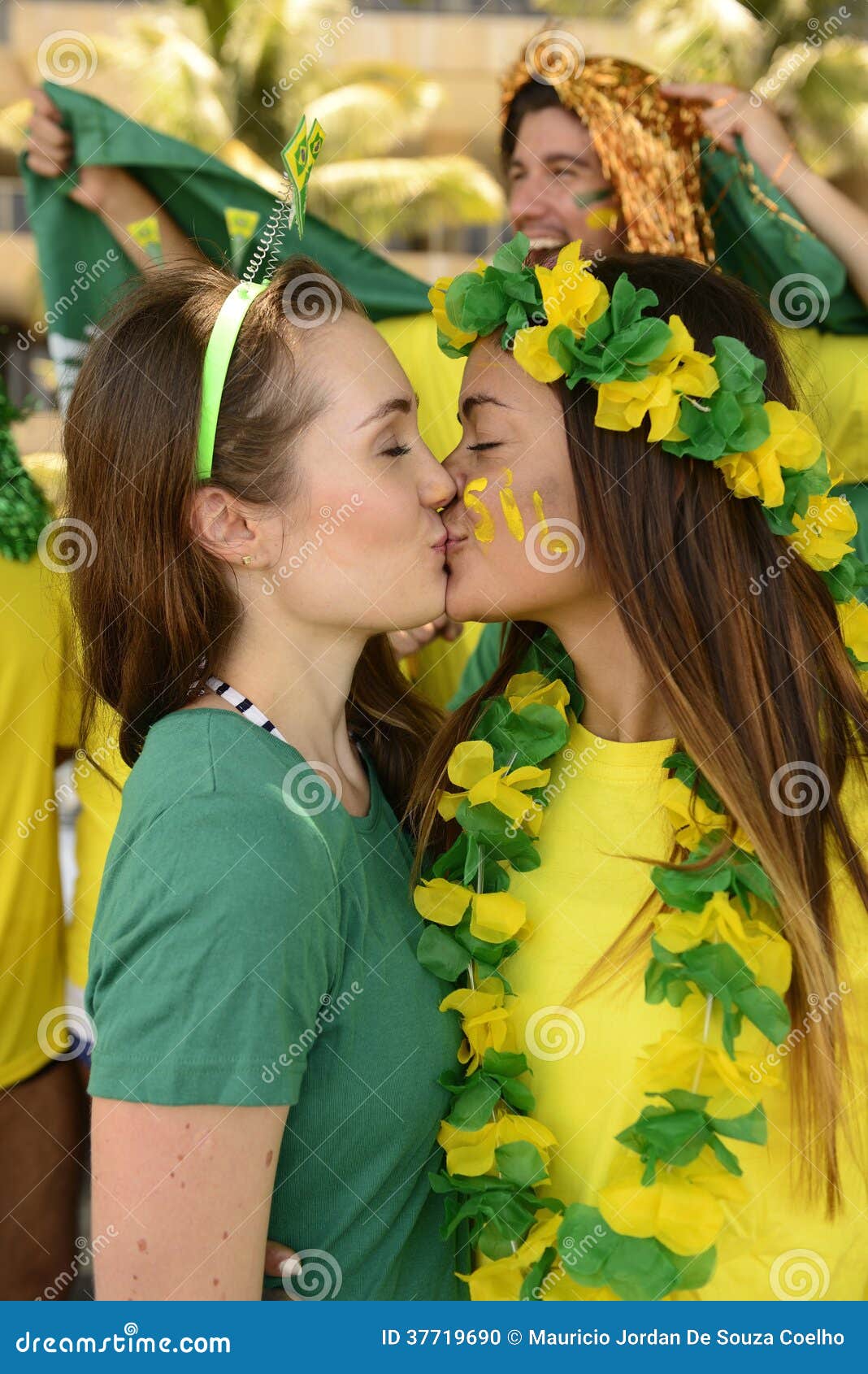 Woman Soccer Fans Kissing Stock Photo