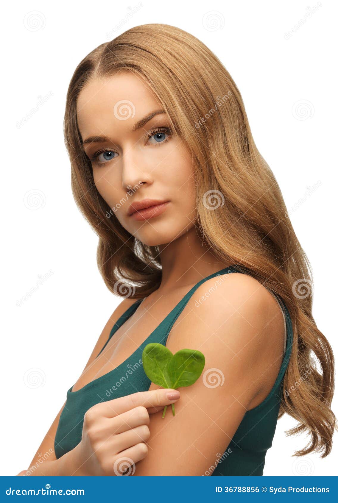 Woman with spinach leaves stock photo. Image of closeup 36788856
