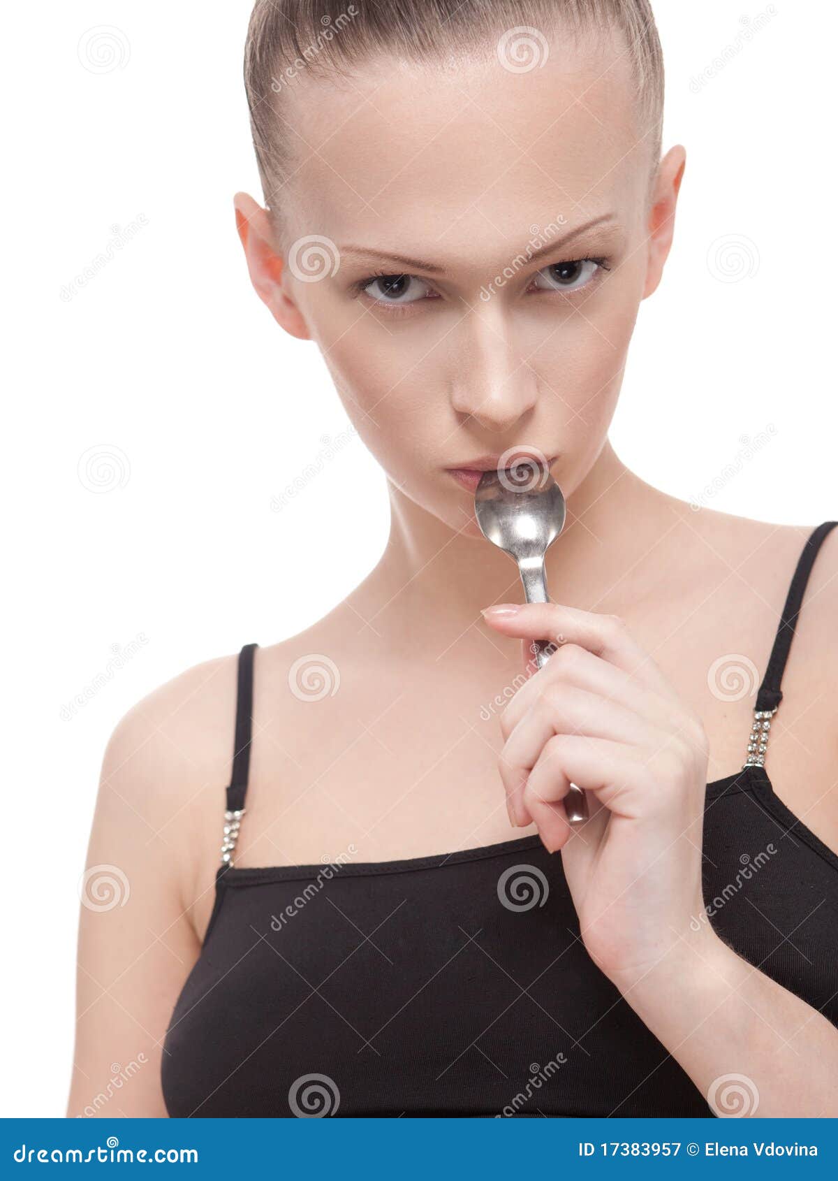 Woman with a spoon stock image. Image of health, european 17383957