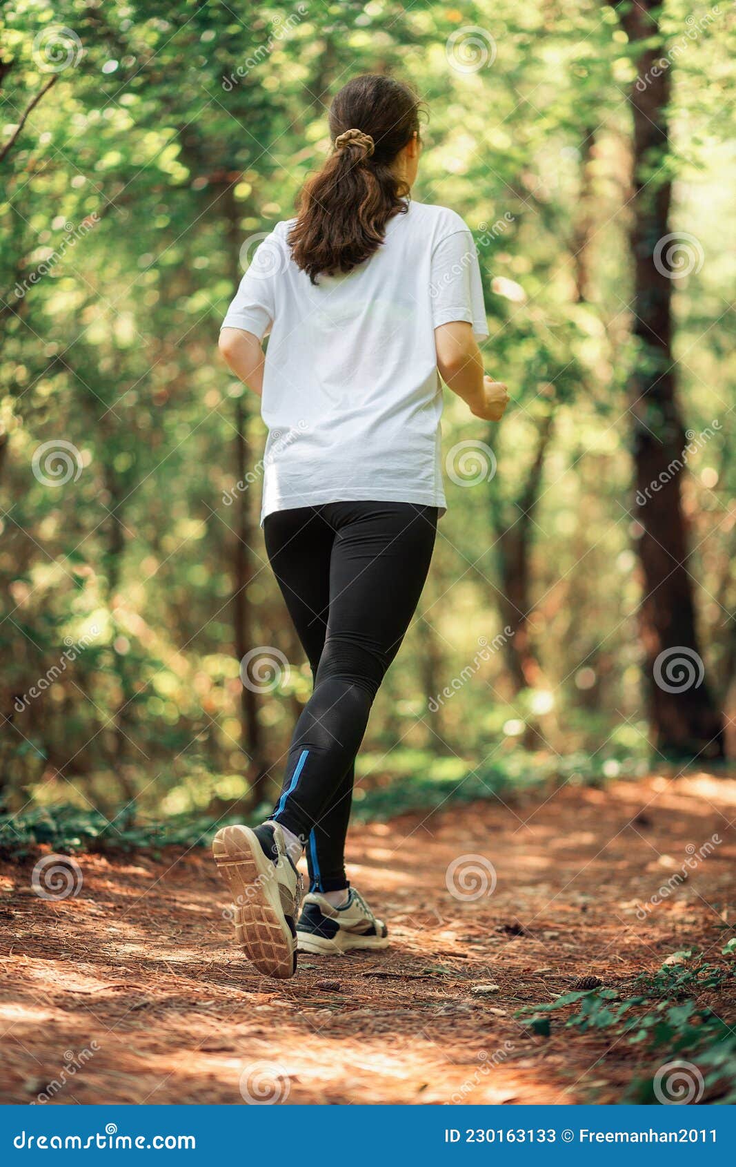 A Woman in Sports Clothes is Jogging in the Forest. Back View Image - Image of nature, caucasian: 230163133
