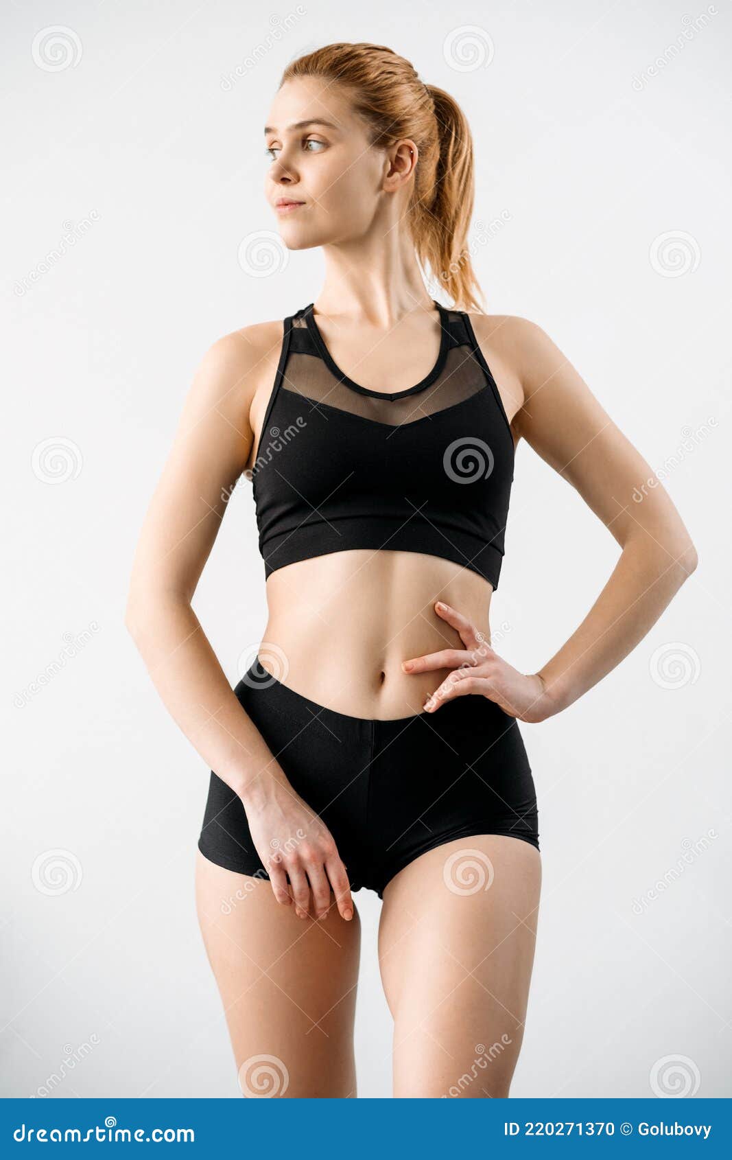 Woman Sportswear Outfit Showcase Crop Top Shorts Stock Photo