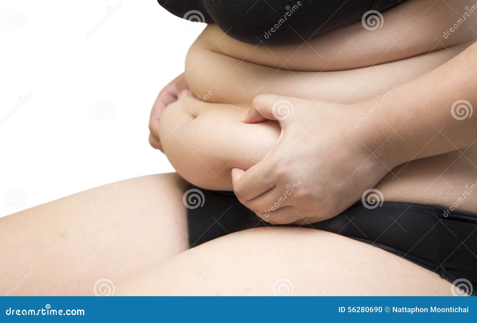 Woman Squeeze Belly Fat Wearing Black Underwear Bra and Pant on White  Isolated Stock Image - Image of healthy, female: 56280855