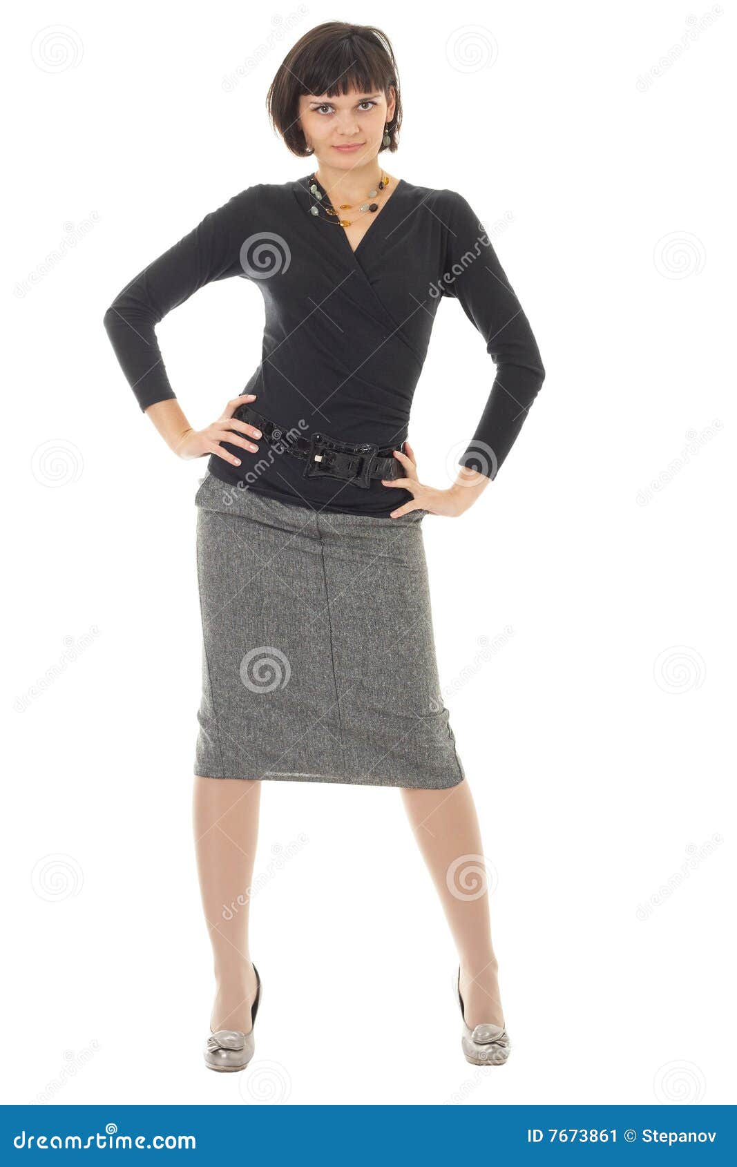 Woman Standing Against Isolated White Background Stock Image - Image of ...