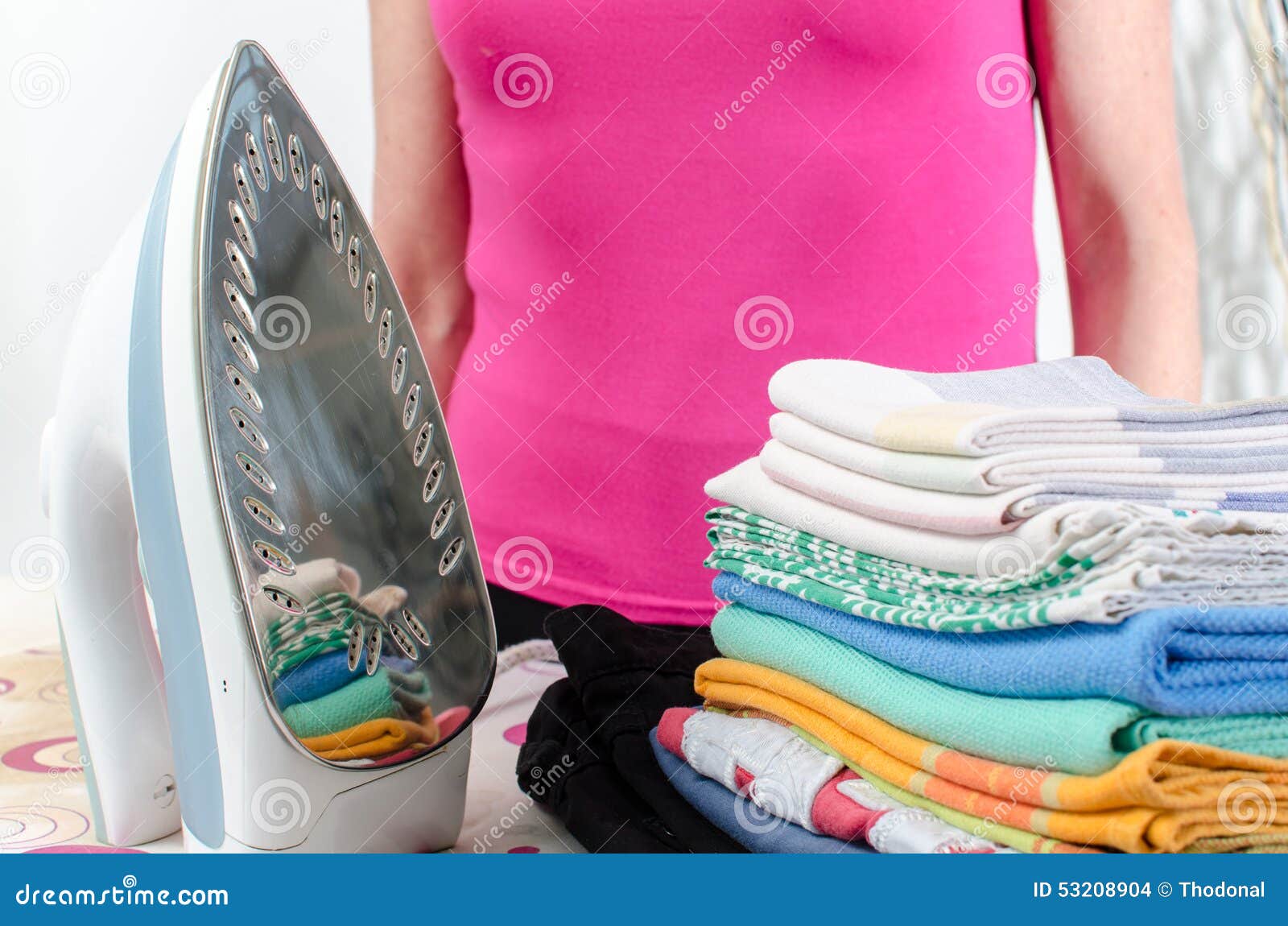 Woman Standing Behind the Ironing Board Stock Photo Image of steam