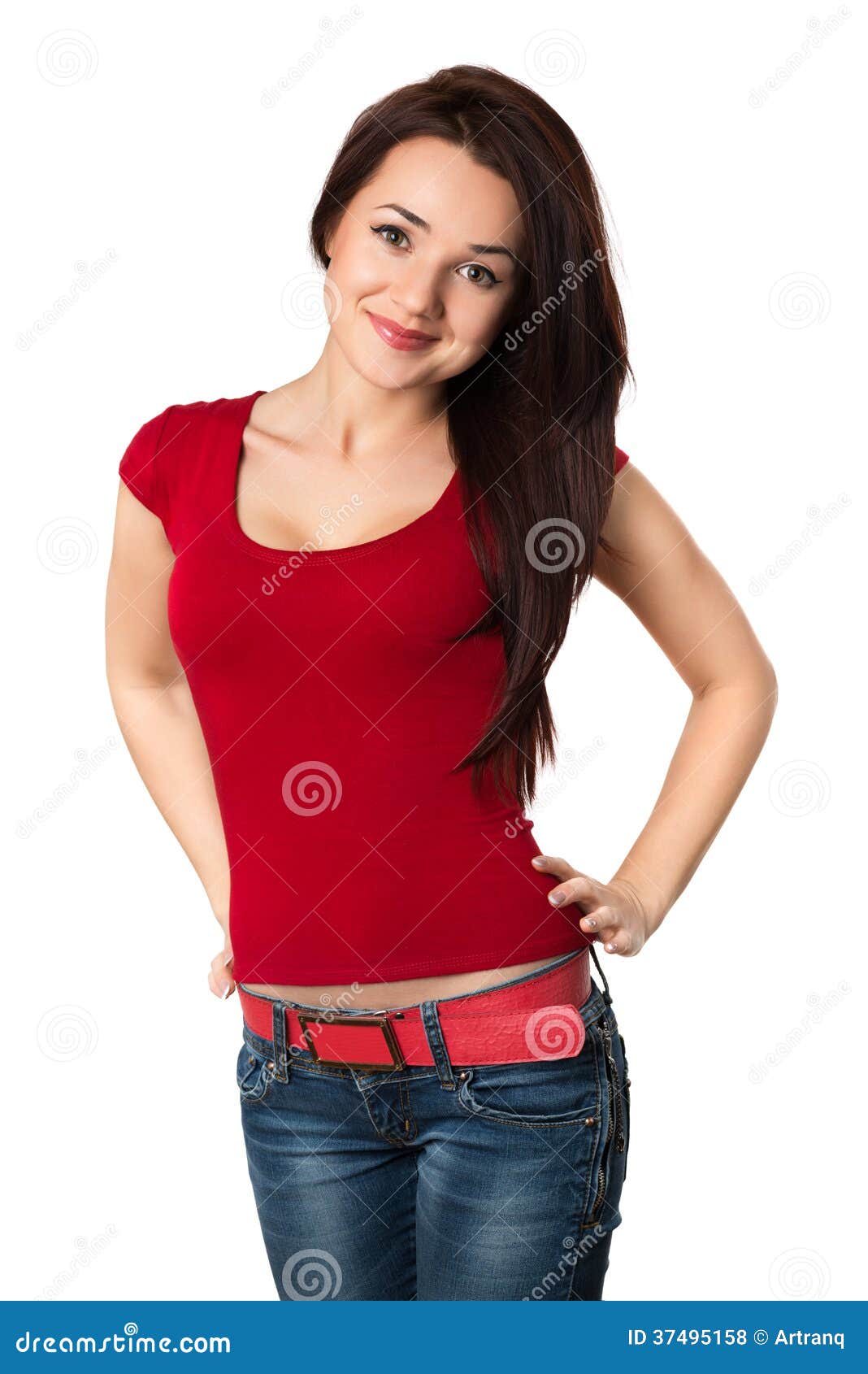 Woman Standing with His Hands on Belt Stock Photo Image of femininity
