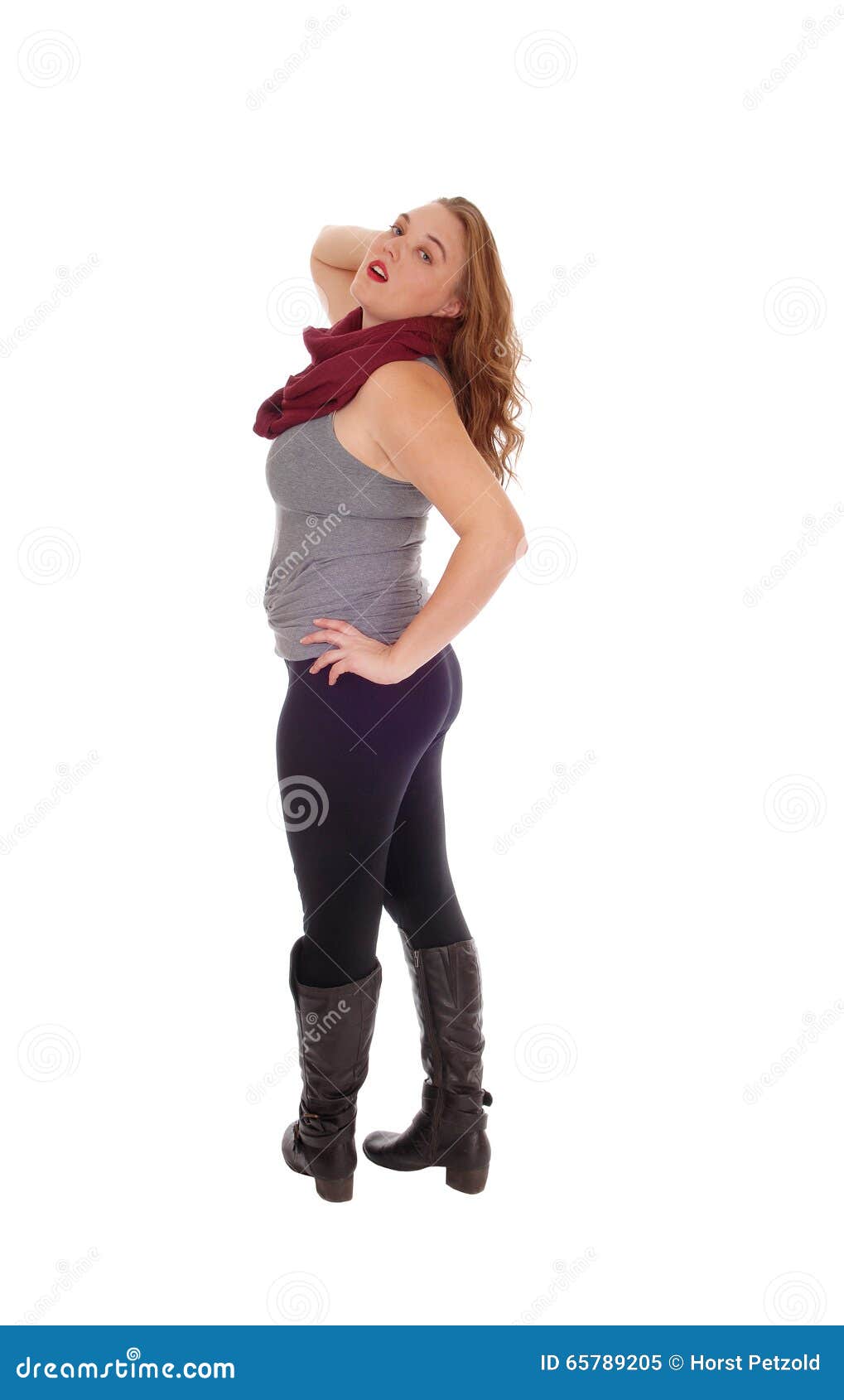 Woman Standing in Thighs and Boots. Stock Image - Image of back, blond ...