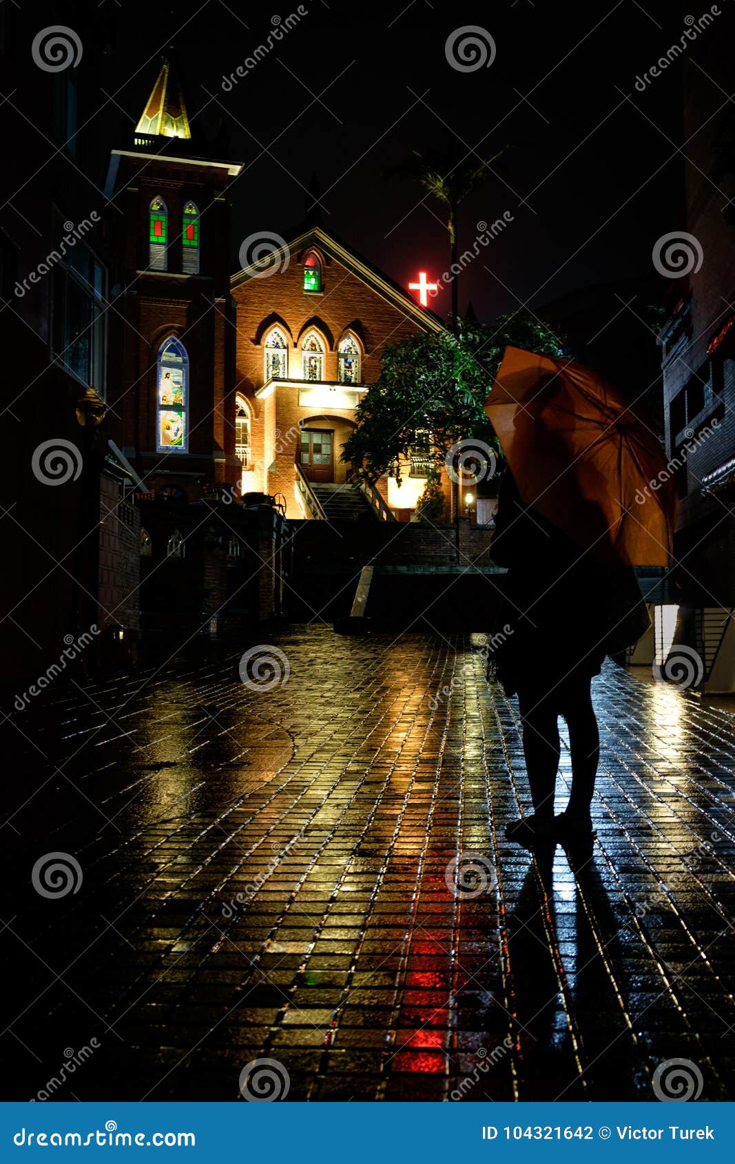 girl in front of a church in taiwan