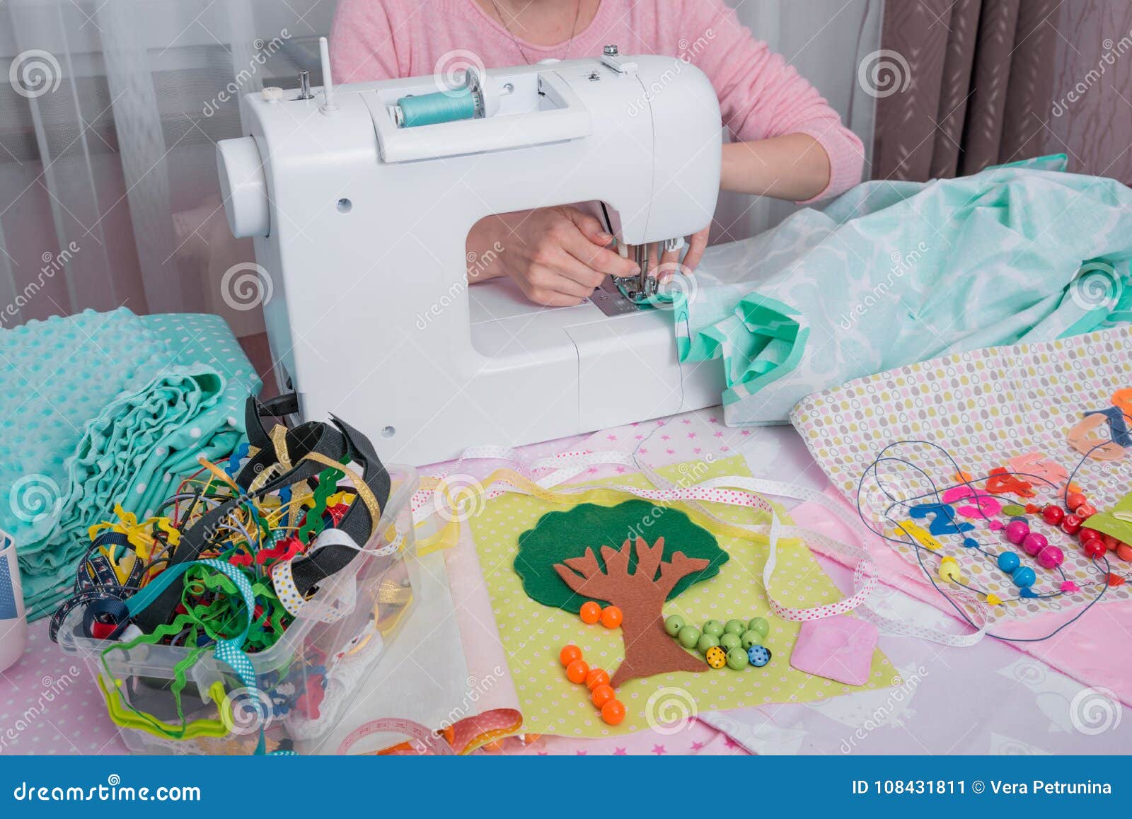 Woman Stitch at Home on Sewing Machine Stock Image Image of inside, tailor 108431811