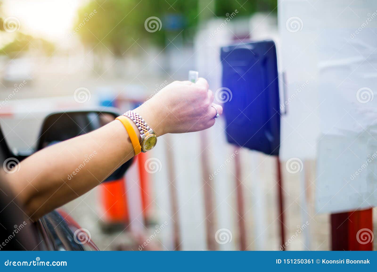 Woman Stop Car And Use Key Card To Open The Door For Safety