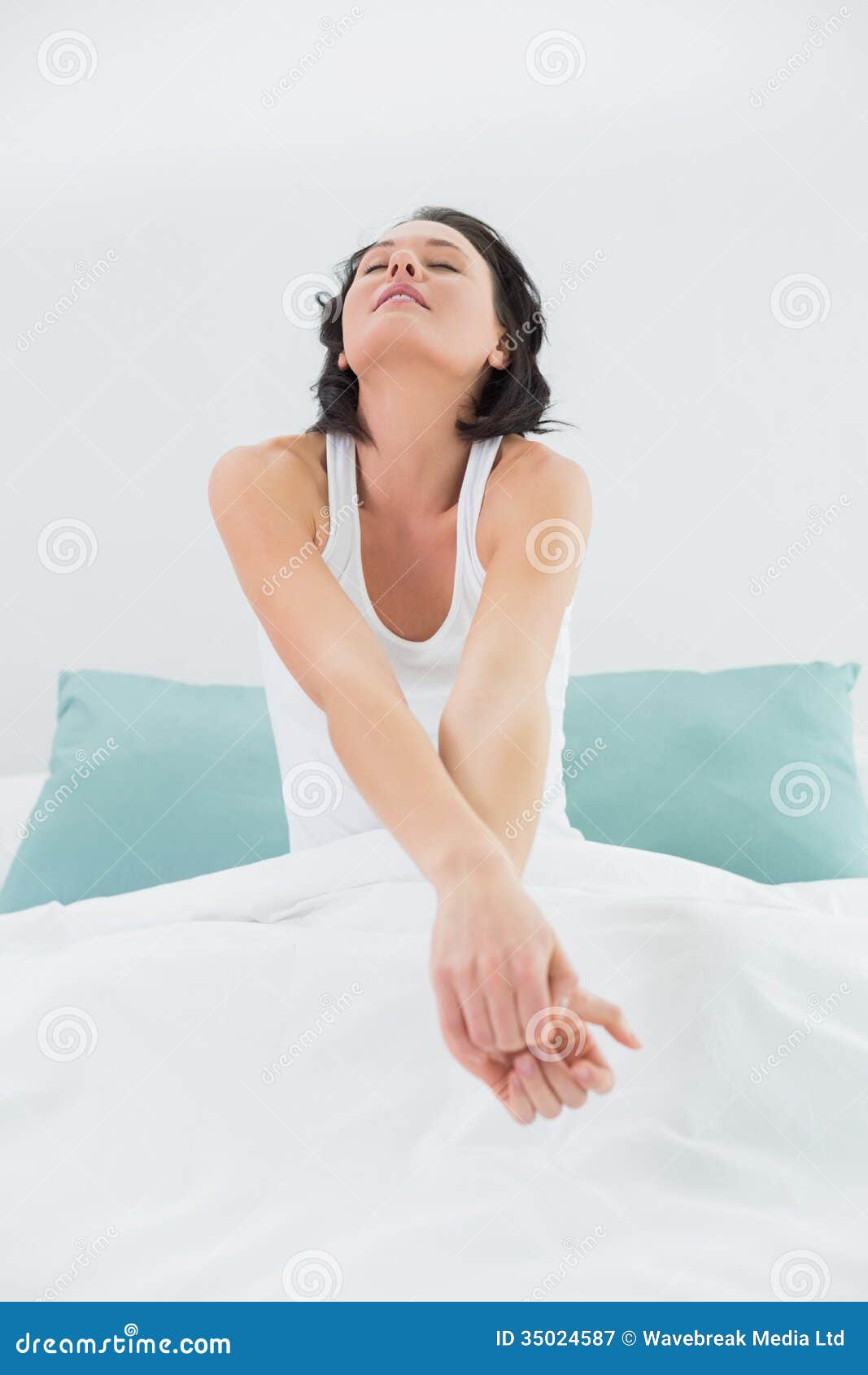 Woman Stretching Her Arms In Bed Stock Image Image Of Life Women 35024587