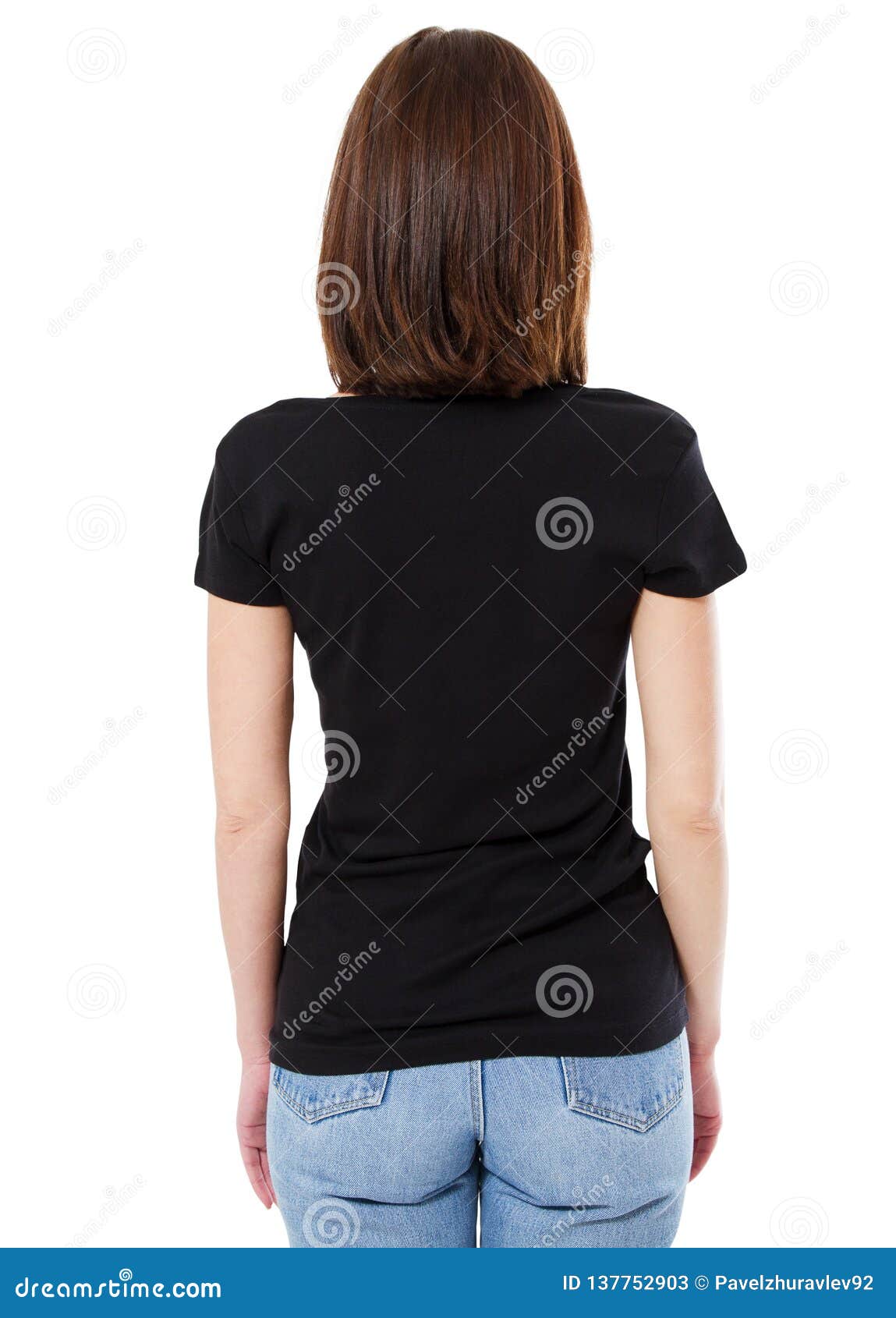 Download Woman In Stylish T-shirt Back View Isolated On White ...