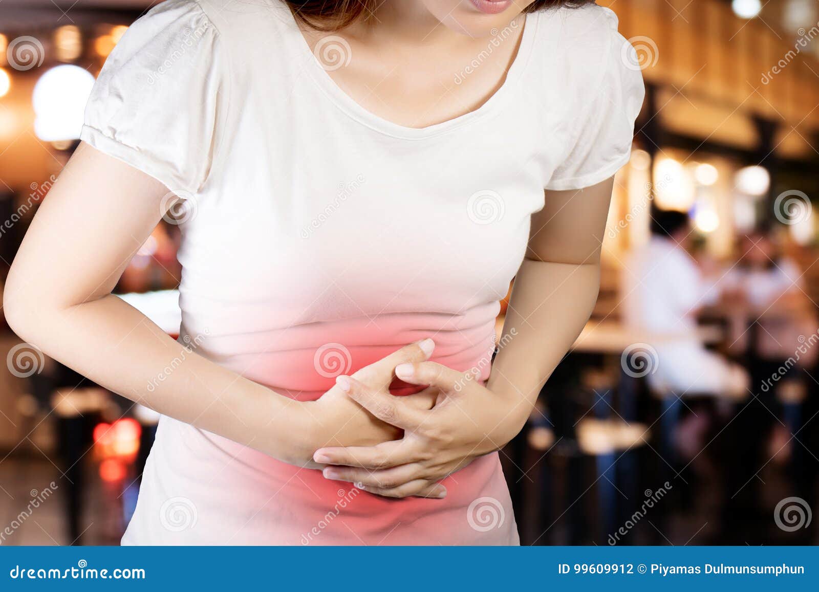 woman suffer from stomachache or gastroenterologist.