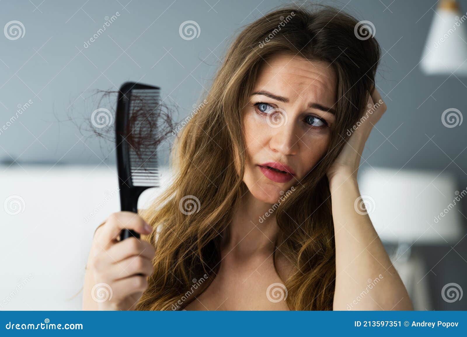 Woman Suffering from Hairloss Stock Image - Image of comb, hairloss:  213597351