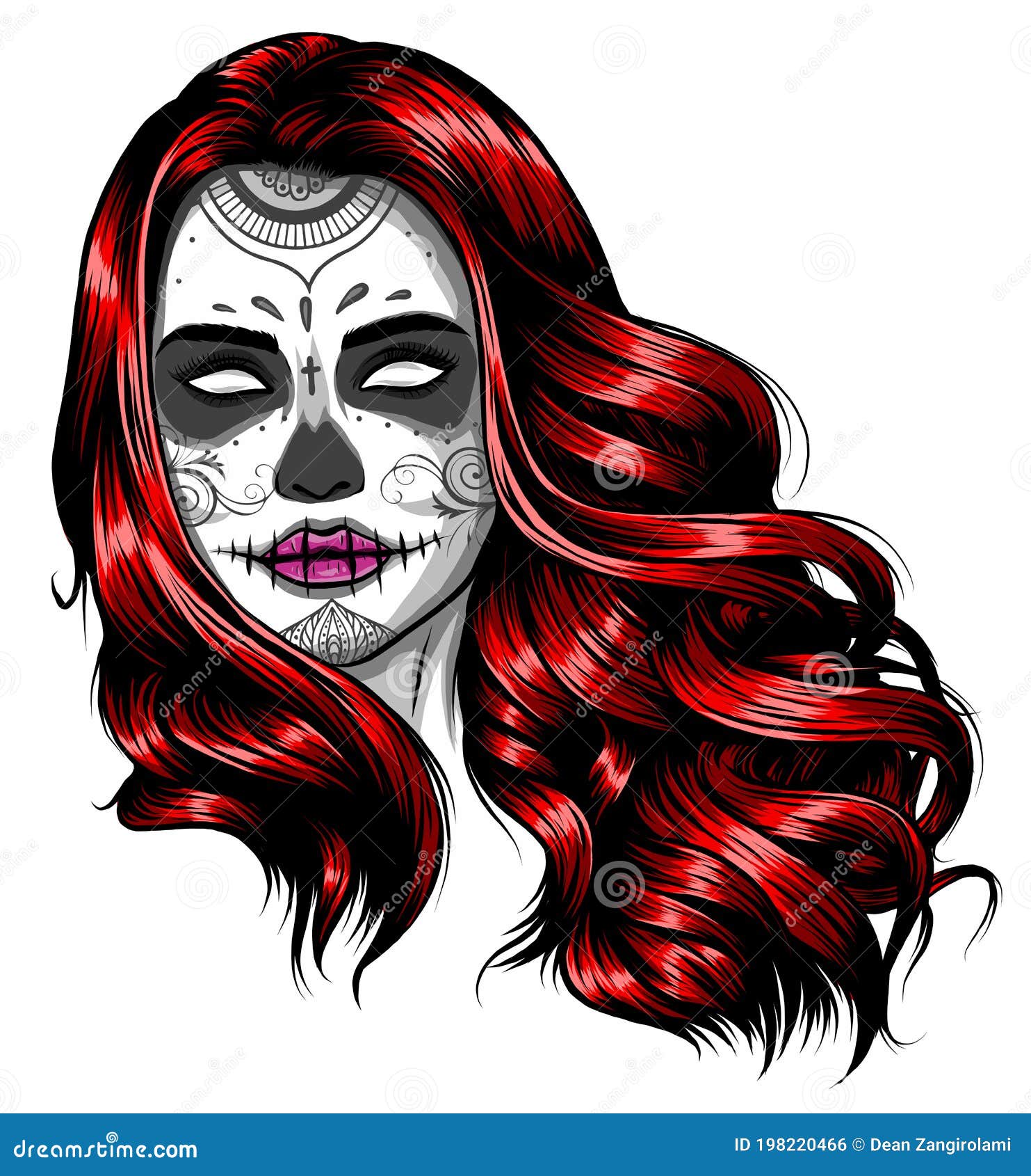 Woman with Sugar Skull Face Paint Vector Illustration Stock Vector ...