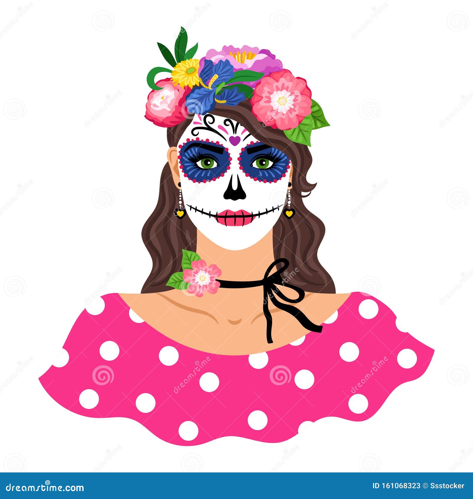 Download Woman With Sugar Skull Make Up Vector Illustration Stock Vector - Illustration of blossom, flora ...